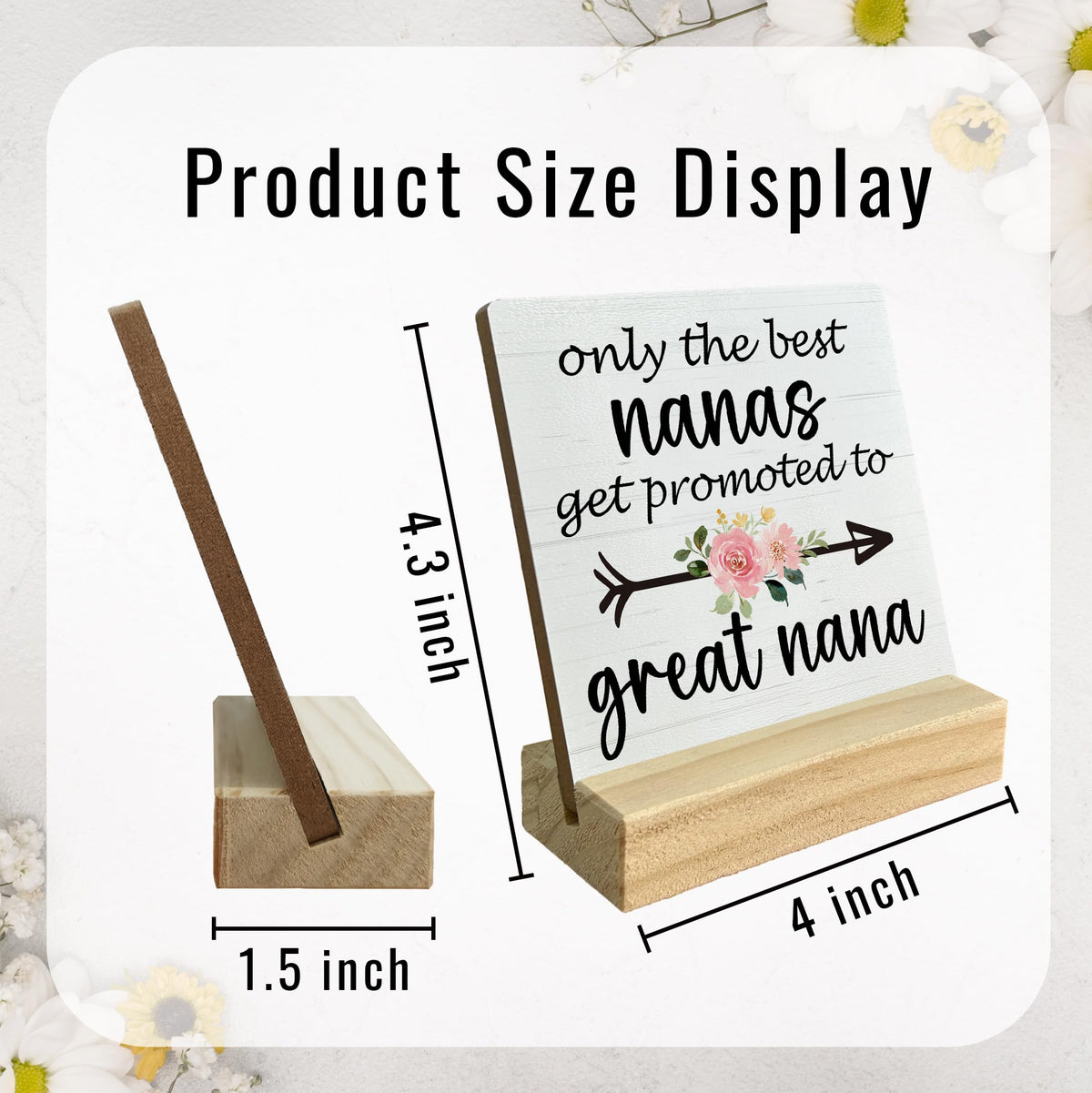 FUGWN Great Nana Gifts Desk Decor, Pregnancy Announcement for Grandma Wood Desk Sign, Gifts for Great Nana Grandma, Promoted to Great Nana Wooden Plaque with Wood Stand for Home Table Decor