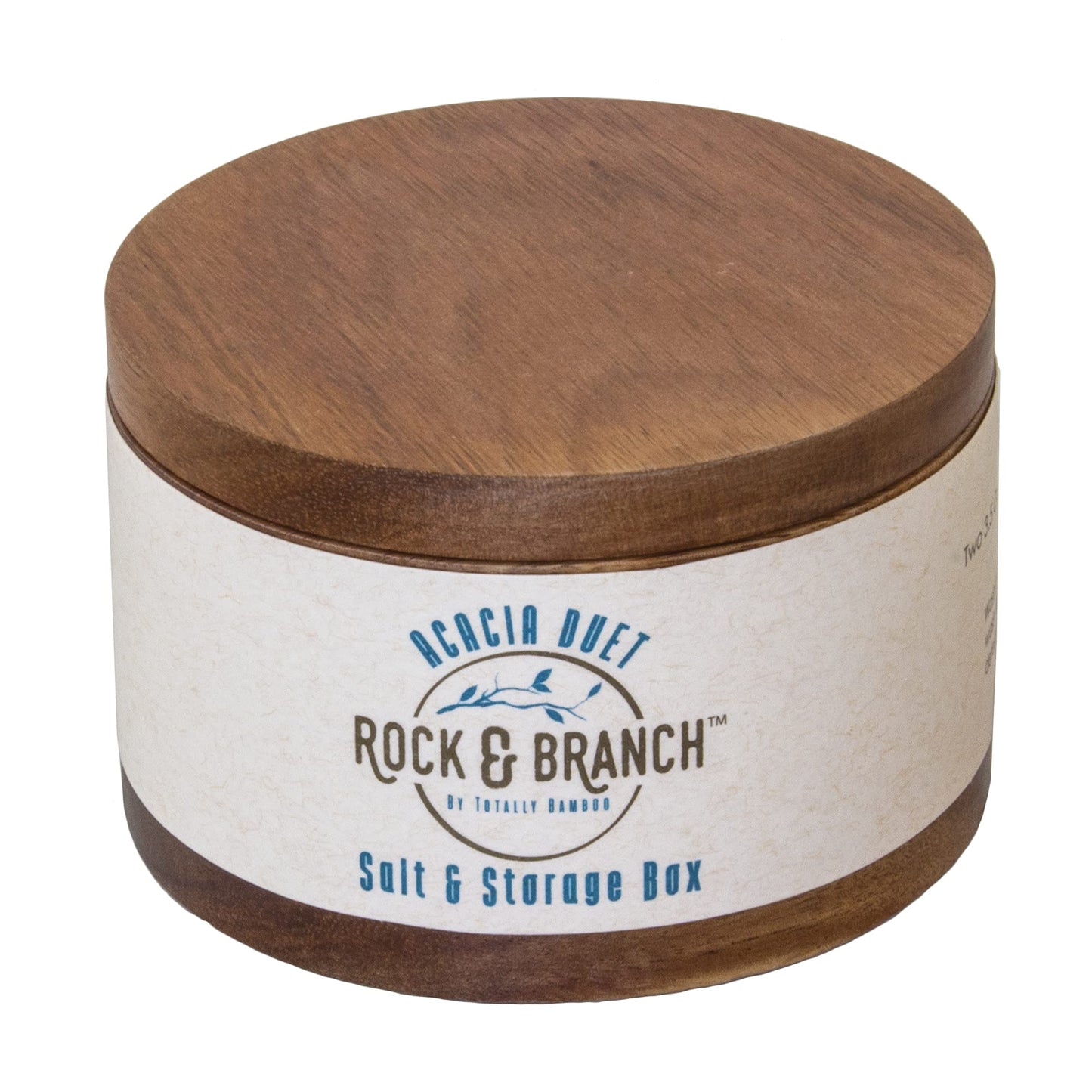 Totally Bamboo Rock & Branch Acacia Duet Salt and Pepper Bowl, Salt Cellar and Storage Box with Two Compartments, Magnetic Swivel Lid