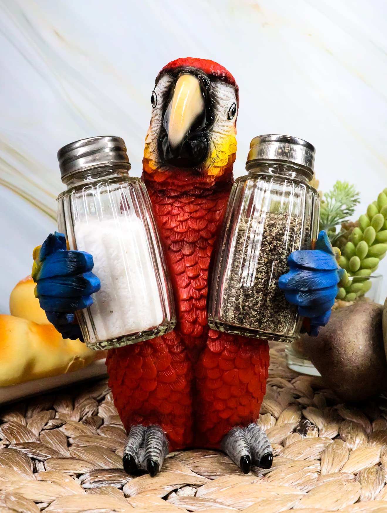 Ebros Tropical Rainforest Rio Red Scarlet Macaw Parrot Bird Salt And Pepper Shakers Holder Figurine Set 6.75"H Nautical Table Decore or Decorations For Spice Racks Holders Organizers Kitchen And Home
