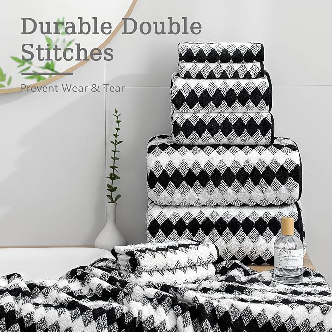 2 Hand Towel Set 16"x31" Black White Towel Set