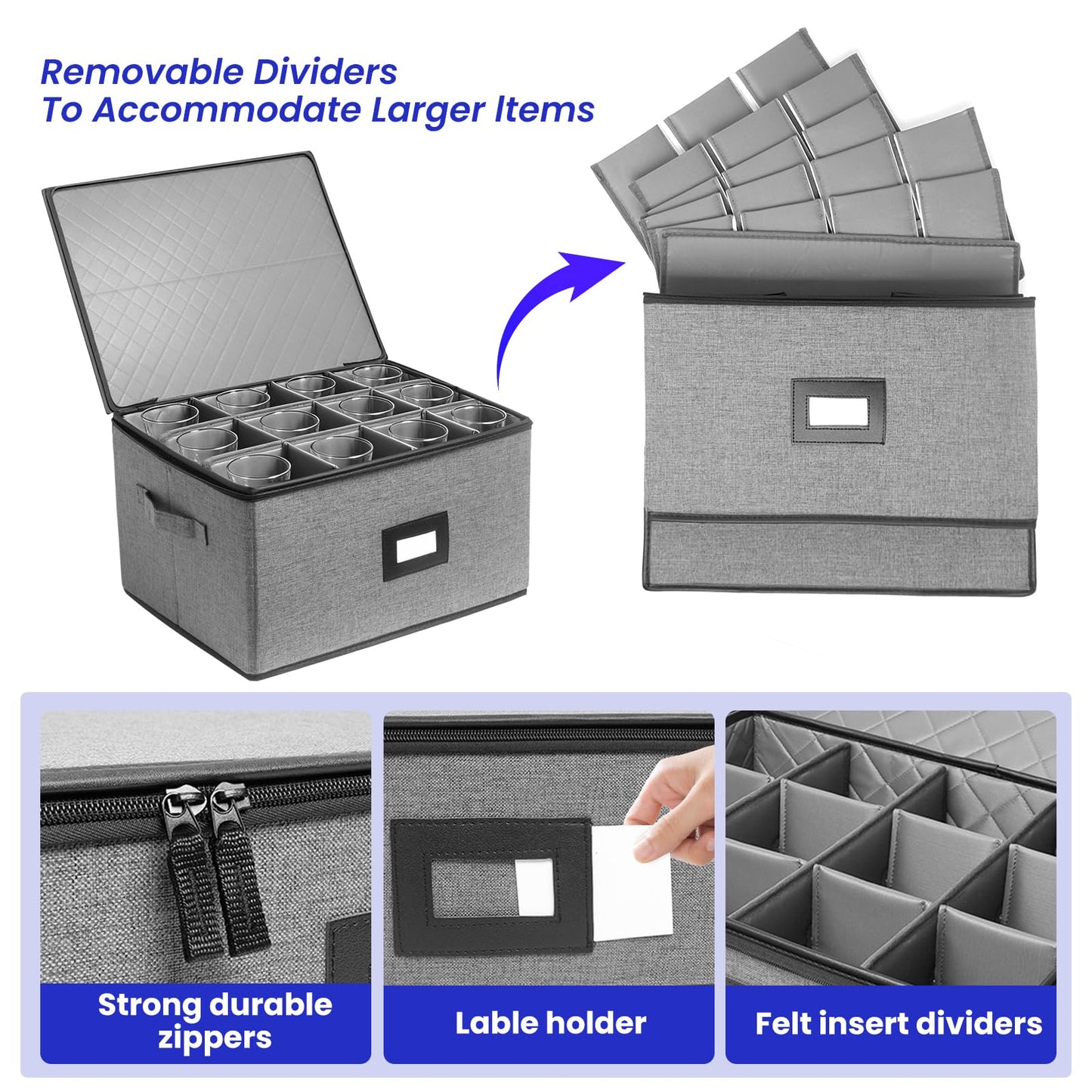 Wine Glass Storage Moving Box with Dividers 2 Pack, Holds 24 Glasses Containers Hard Shell, Glassware Stemware Holder, Packing Boxes with Lid Handle, Essentials for Glass Moving Organizing Gift