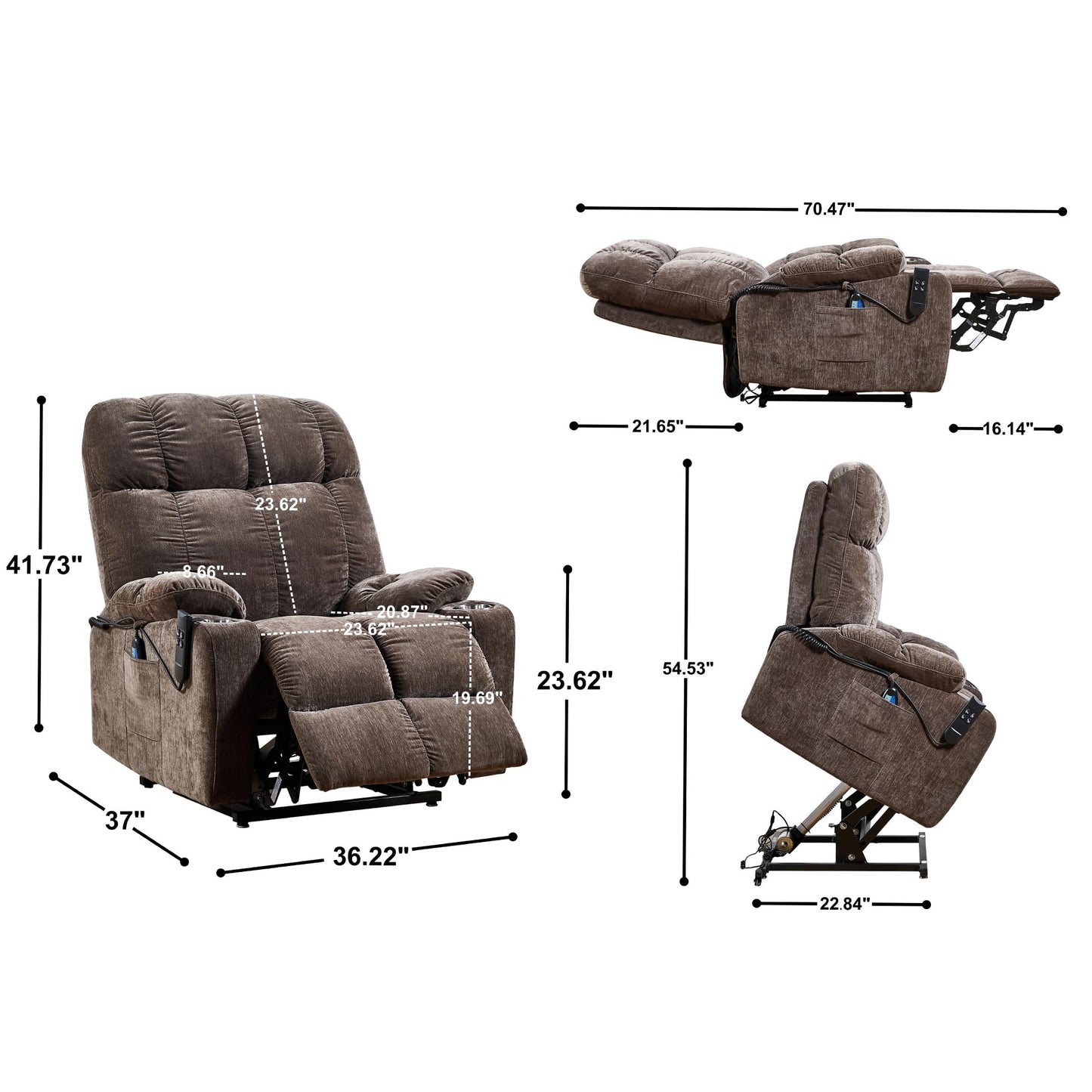 Electric Power Lift Recliner Chair for Elderly W/Massage and Heat, Infinite Positions Adjustable 2 Remote Controllers Upholstered Recliner & Armchair