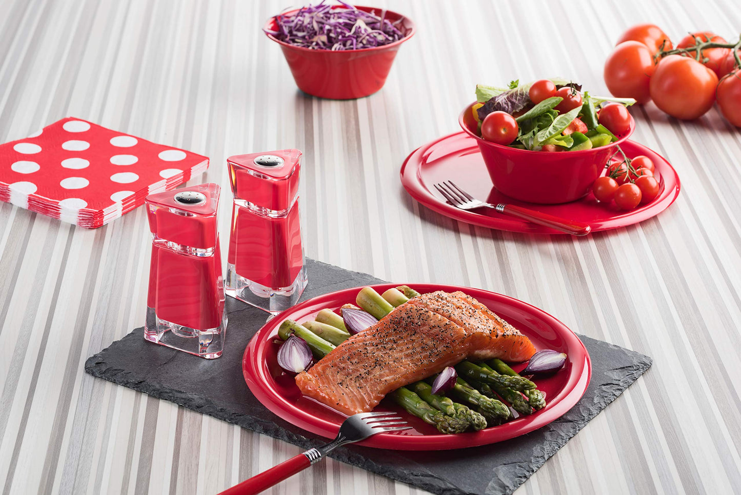 MITBAK Acrylic Red Salt and Pepper Shakers (2 Piece Set) | Elegant Salt and Pepper Dispensers with Perfectly Sized Holes for Evening Seasoning | Stylish Kitchen Accessories Utensils
