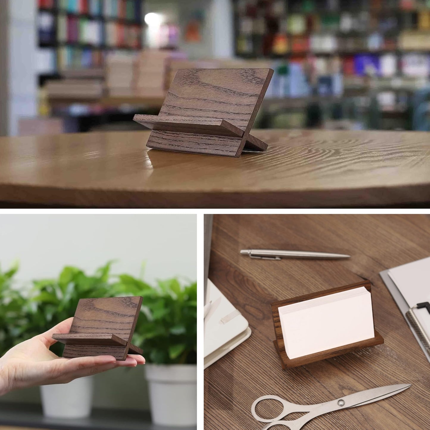 TOROS store Business Card Holder for Desk - Brown Wood Small Cards Holders, Professional Desktop Business Card Stand Display, Wooden Name Card Holder