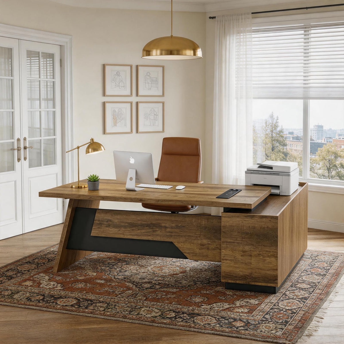 ONNAHOMEStlyle L-Shaped Executive Desk (71" or 79") | with Built-in Dual Charging & Wireless on Desktop | Drawers & Printer Space, Modern Office Desk for Home & Business Offices(Left)