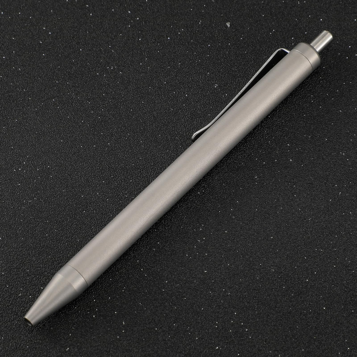 Grey Titanium Alloy Ballpoint Pen Retractable Lightweight EDC Pen with Pocket Clip Compatible with Parker Style Refill with 3 Extra Refills in Gift Box (LA035)