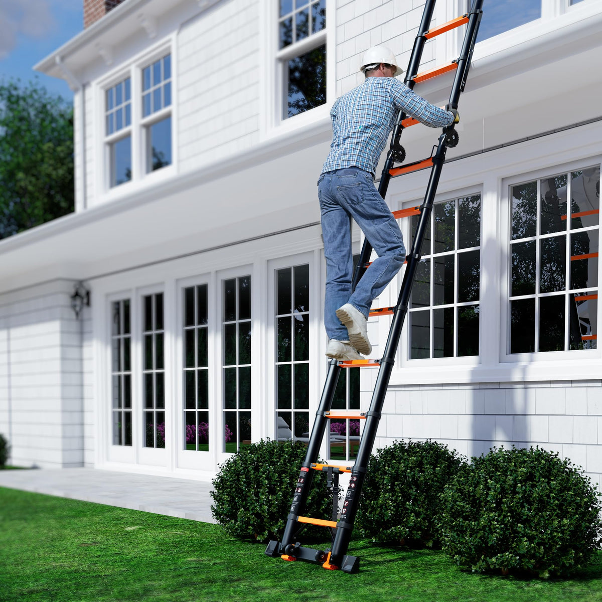SINMEIRUN Telescoping Ladder, 16.5 FT, A Frame, Aluminum Extension Ladder, 330 lbs Capacity, Collapsible Multi-Purpose Ladder for Home, Roof and RV; Orange