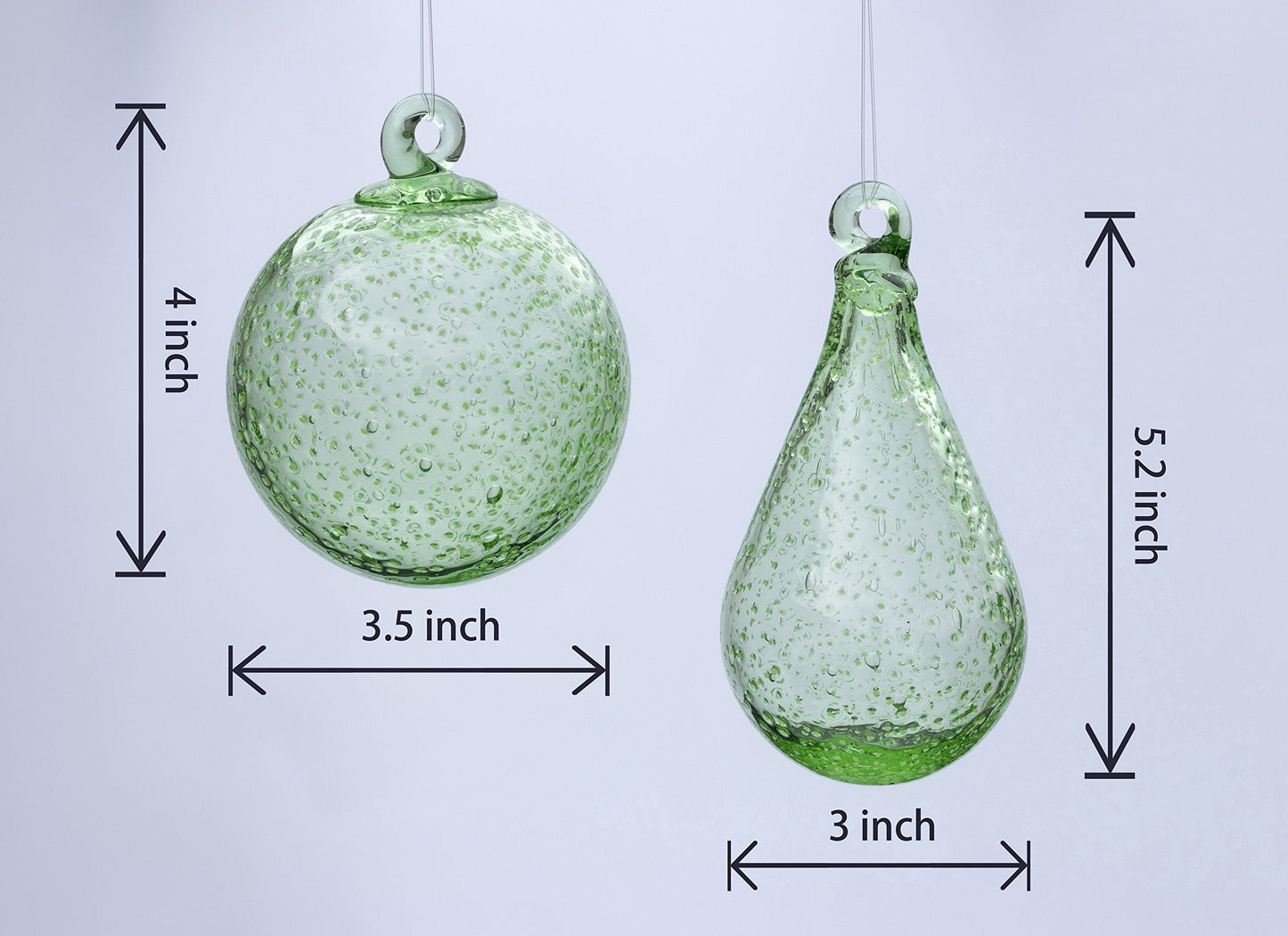 Artisan Crafts and Design Glow in The Dark Hand-Blown Round and Teardrop Glass Ornaments Indoor and Outdoor Garden Decor (Set of 2)