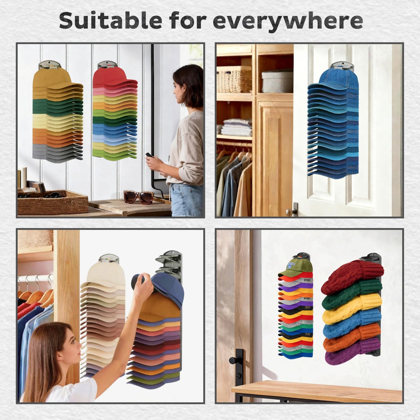 BRUBEQO Spring Clip Hat Organizer Hold Storage 40 Caps for Baseball Caps(2-Pack) Wall Mount Closet & Door Hat Rack Holder Hanging Closet Install with Strong Adhesive or Screws.