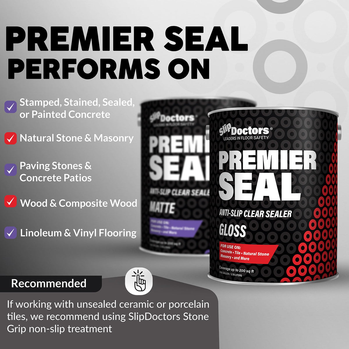 Premier Seal Non-Slip Concrete & Paver Sealer – Clear Anti-Slip Sealant for Pool Decks, Driveways & Garages - Matte Finish