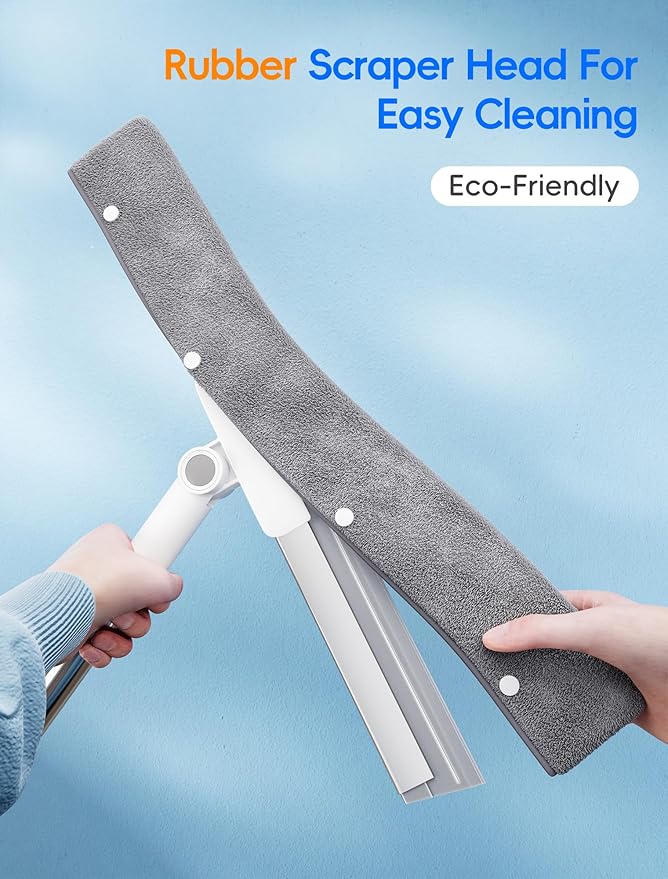 Floor Squeegee Broom with Long Handle, Heavy Duty Rubber Squeegee Kit with 2