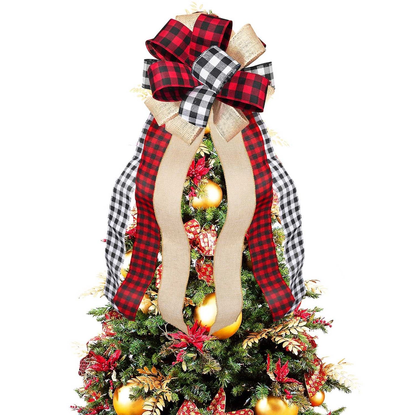 Svnntaa Christmas Tree Topper Buffalo Plaid Decorative Bow,Handmade Farmhouse Large Door Bows Banister Bow Christmas Bows for Holiday Home Decor