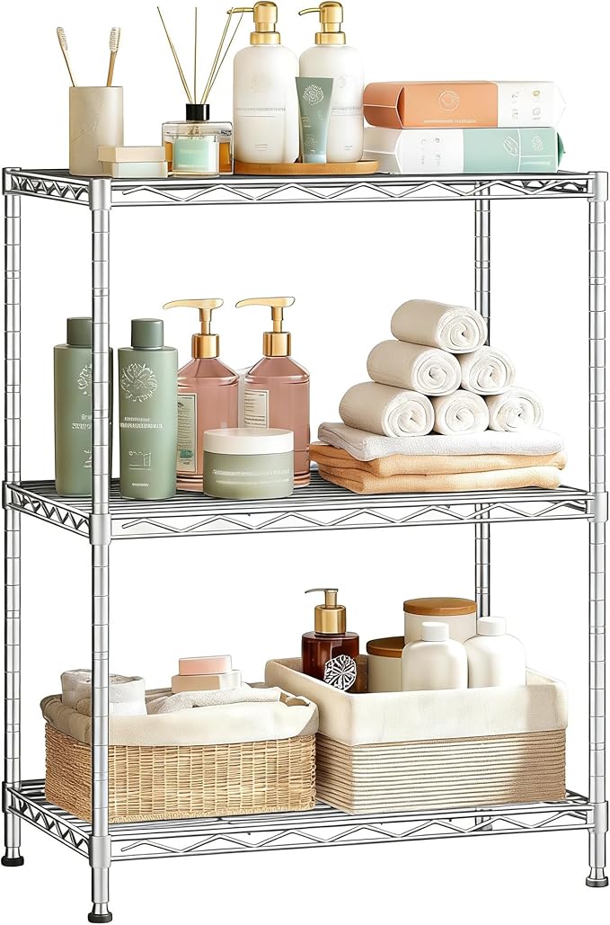 Xcity Storage Shelves, 3 Tier Heavy Duty Metal Shelving Unit, 1050 LBS Capacity Adjustable Steel Wire Shelf Organizer for Pantry, Kitchen, Garage, 12" D x 18" W x 30" H, Chrome