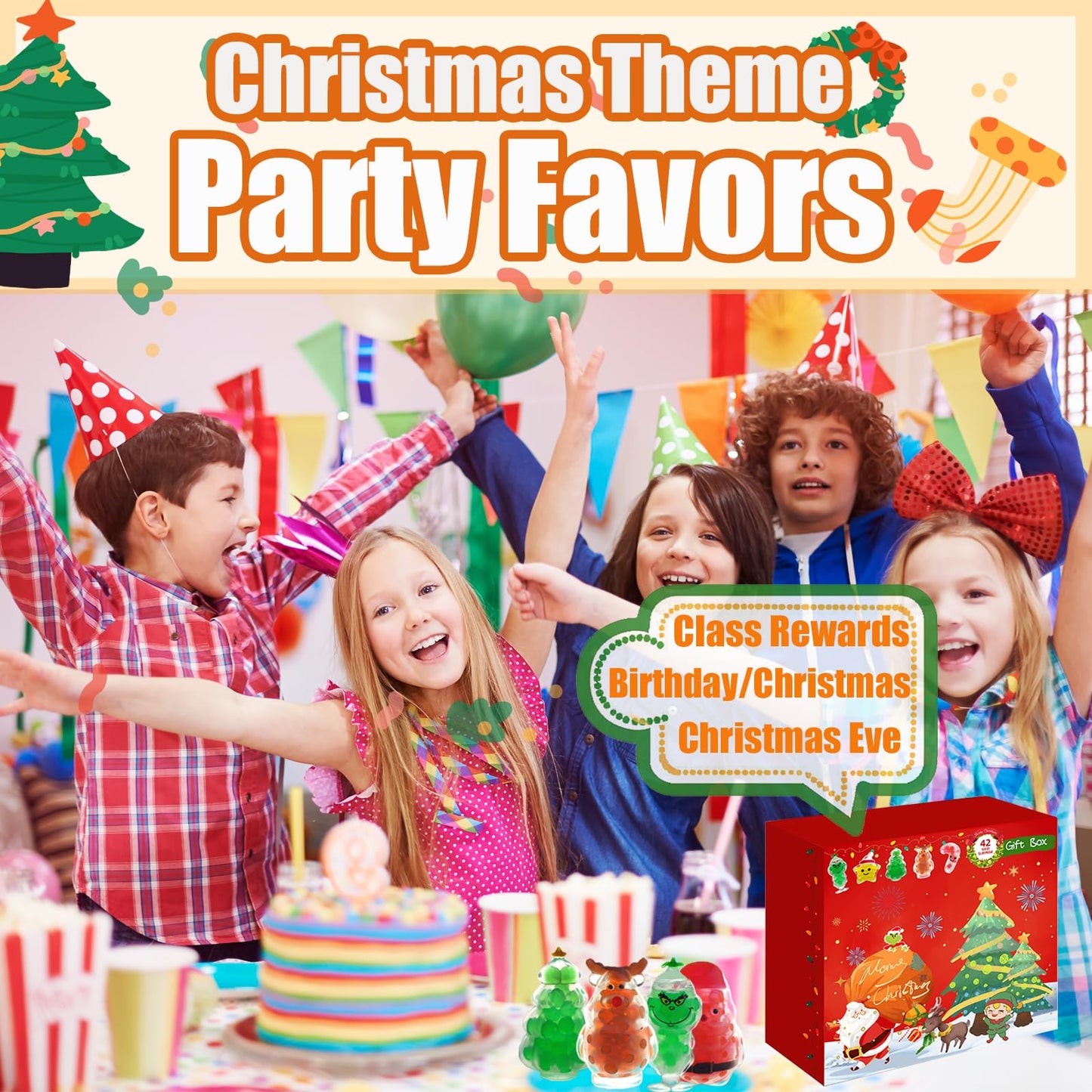 28PCS Christmas Squishies Toys,Stress Ball Fidget Toys for Stress Relief Anxiety,Christmas Party Favors for Stocking Stuffers, Prizes & Gift Box