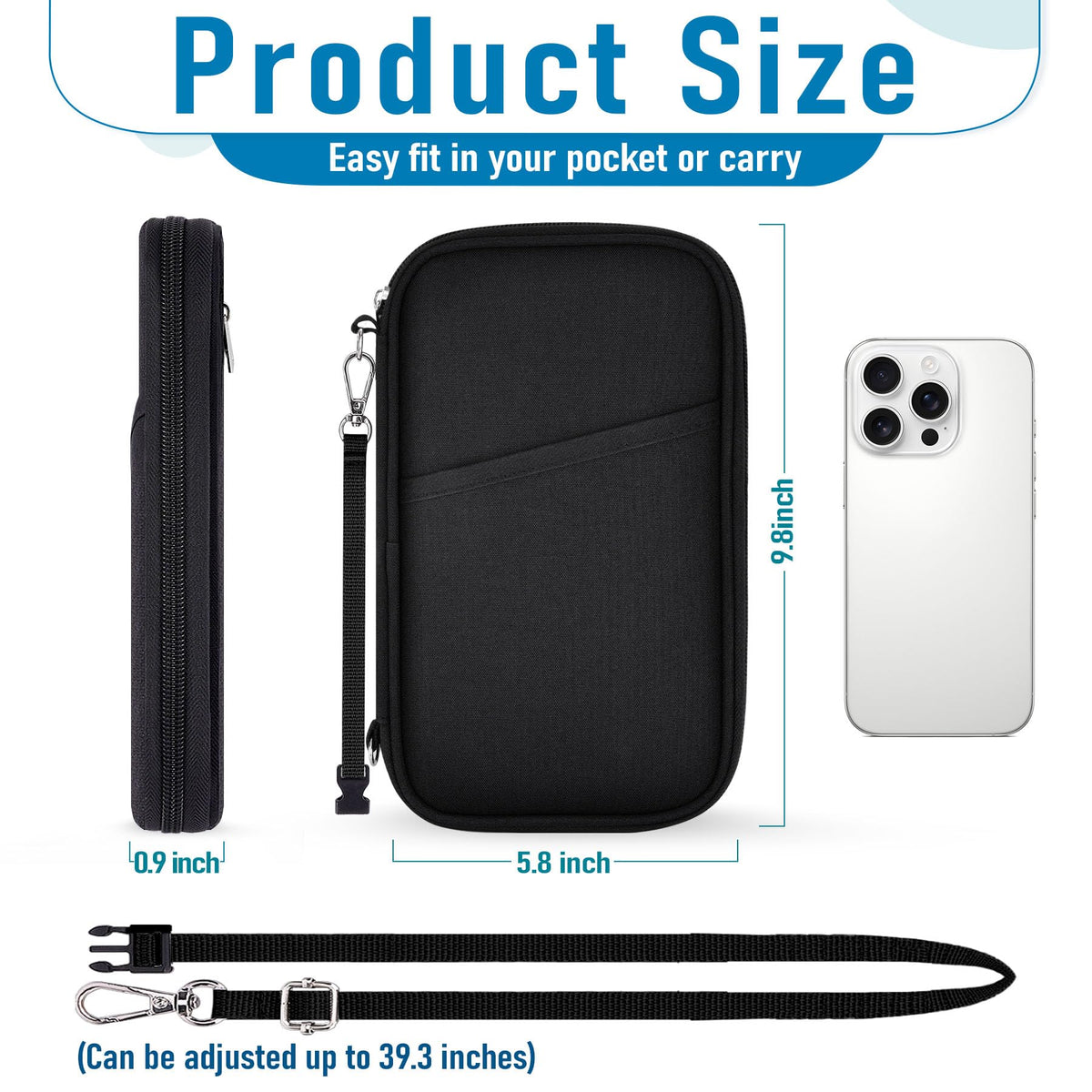 Magimack Family Passport Holder for Travel, RFID Blocking Travel Document Organizer with Flexible Carrying Style, Portable Passport Wallet and Essentials for Travel (Black)