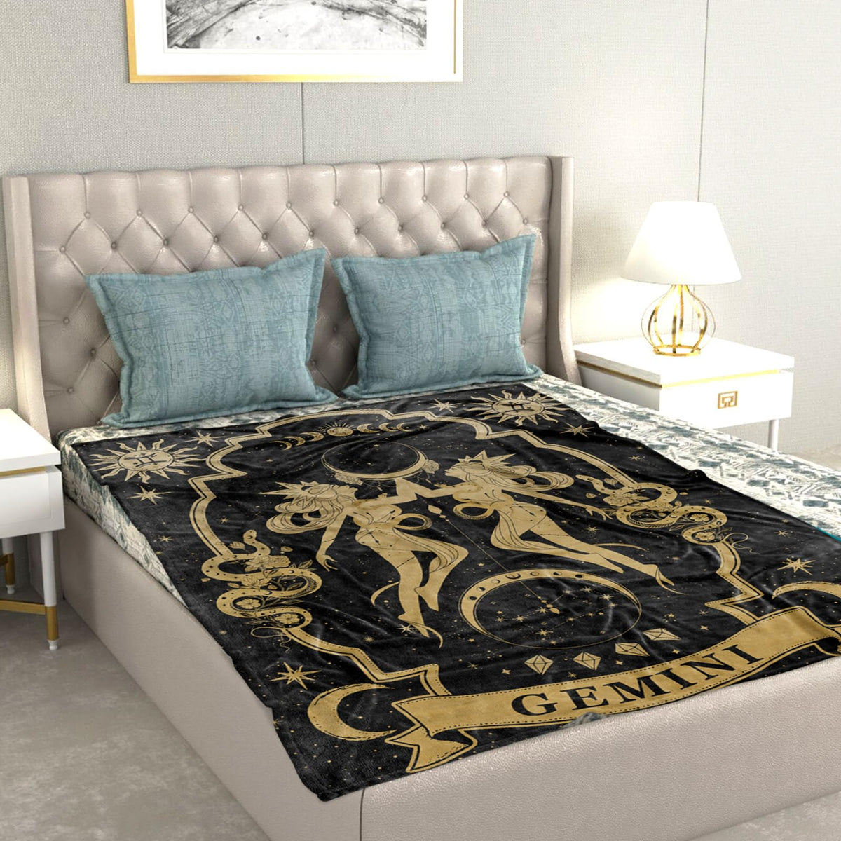 Gemini Zodiac Moon Constellation Throw Blanket, 60"X50", Soft Blanket for Women, Astrology Decor, Witchy Birthday Gifts, Gothic Style