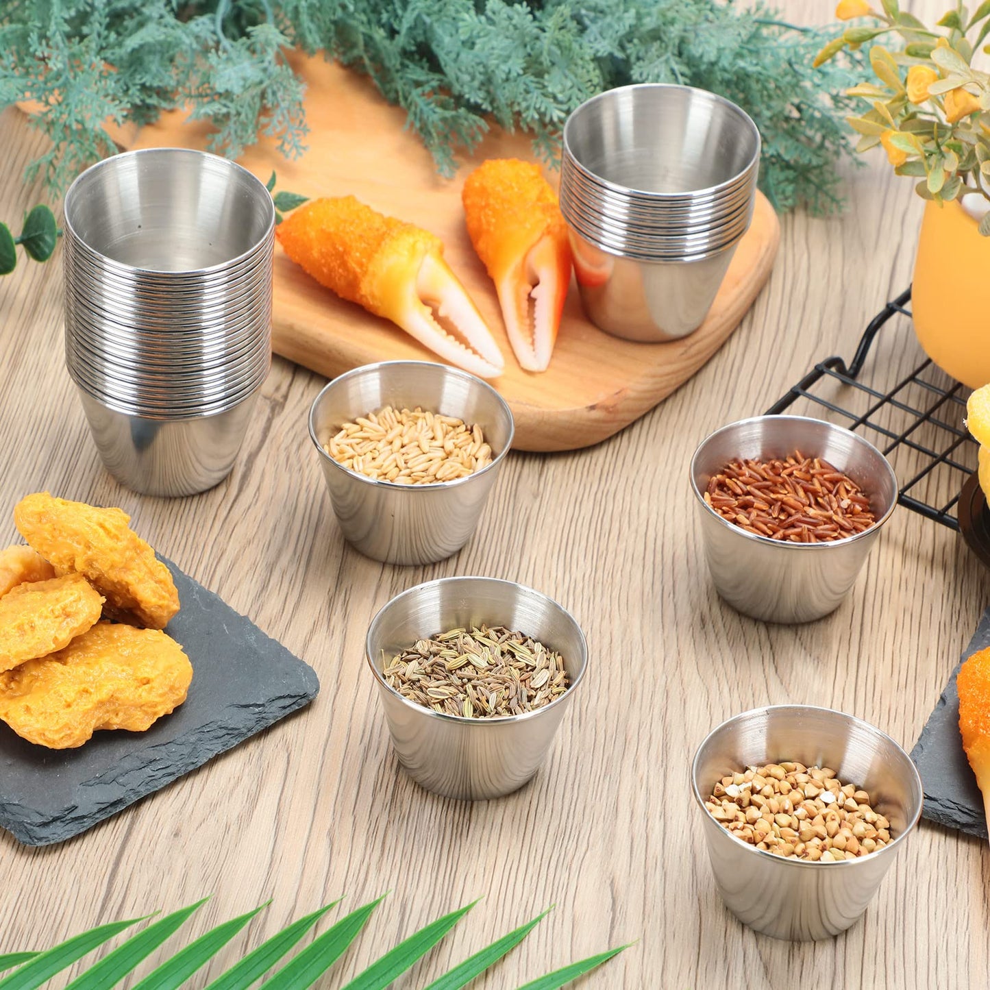Mimorou 100 Pcs 2.5oz Metal Ramekins Stainless Steel Sauce Dipping Cups Ramekins Bulk Sauce Container Round Dipping Bowls Condiment Cup for Dish Butter Kitchen Restaurant Serving Party Dinner Cooking