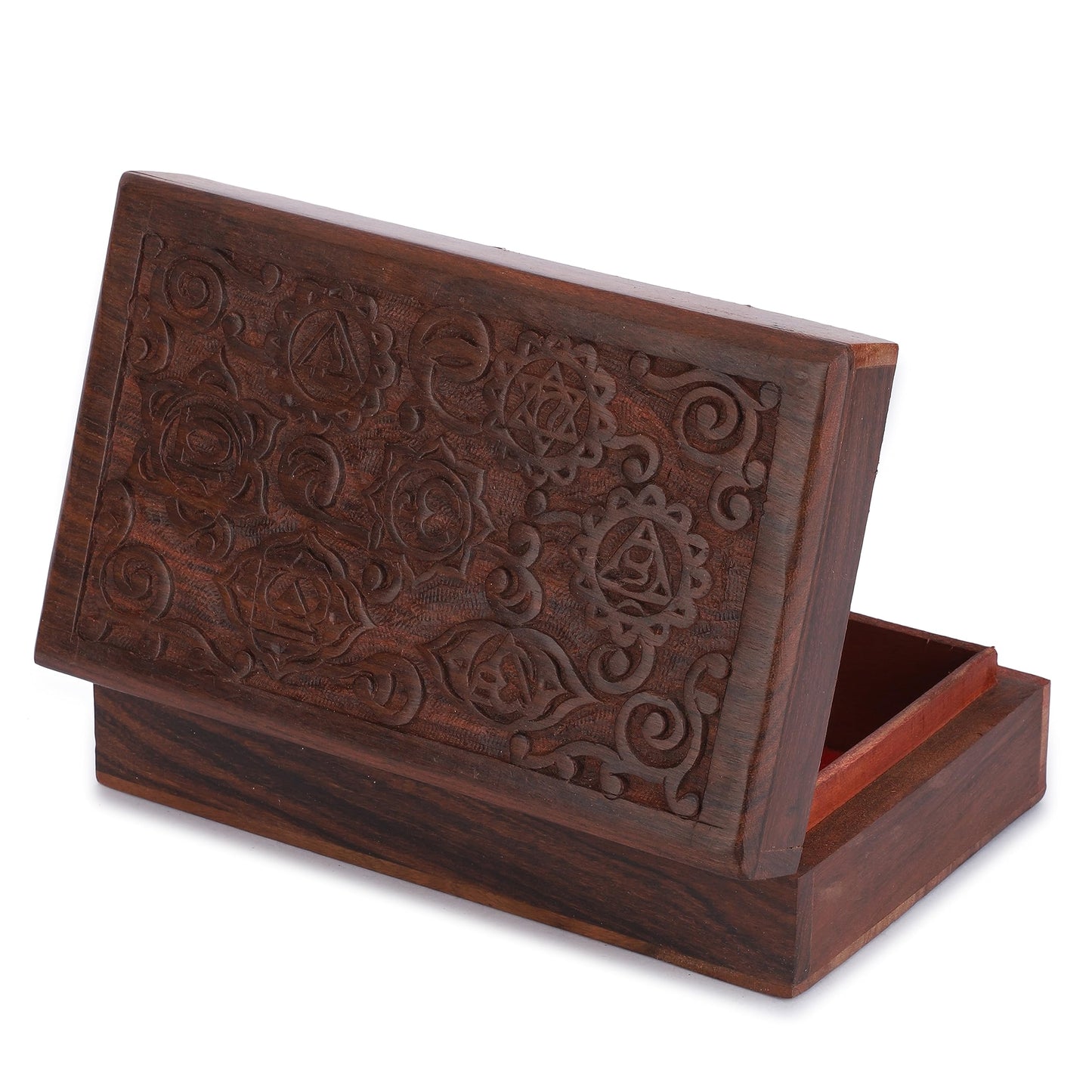 Ajuny Decorative Wooden Jewelry Box Keepsake 8 Inch - 7 Chakra Carving Box for Jewelry, Coins, Tarot Cards, Small Treasures Chest Travel Organizer