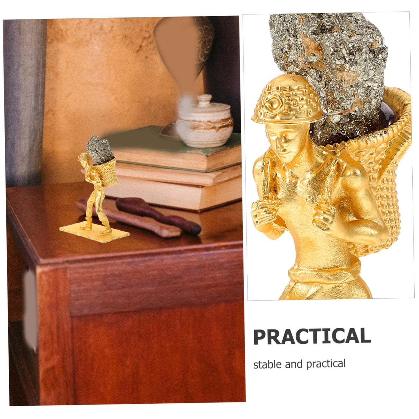 Cabilock Mineral Stone Miner Figurine with Basket Unique Irregular Ore Decoration for Home Office and Desk Natural Style Mineral Adornment for Creative Home Decor