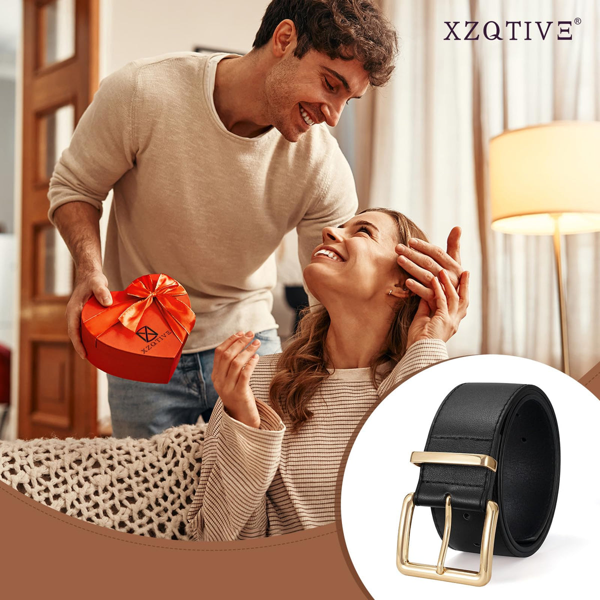 XZQTIVE Women Wide Chunky Belt for Dresses Fashion Thick Leather Belt with Gold Buckle, Black(Fit Waist Size 33"-39")