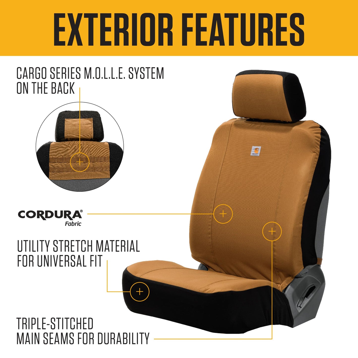 Carhartt Universal Nylon Duck Canvas Fitted Bucket Seat Covers, Durable Seat Protection with Rain Defender, Carhartt Brown, One Size