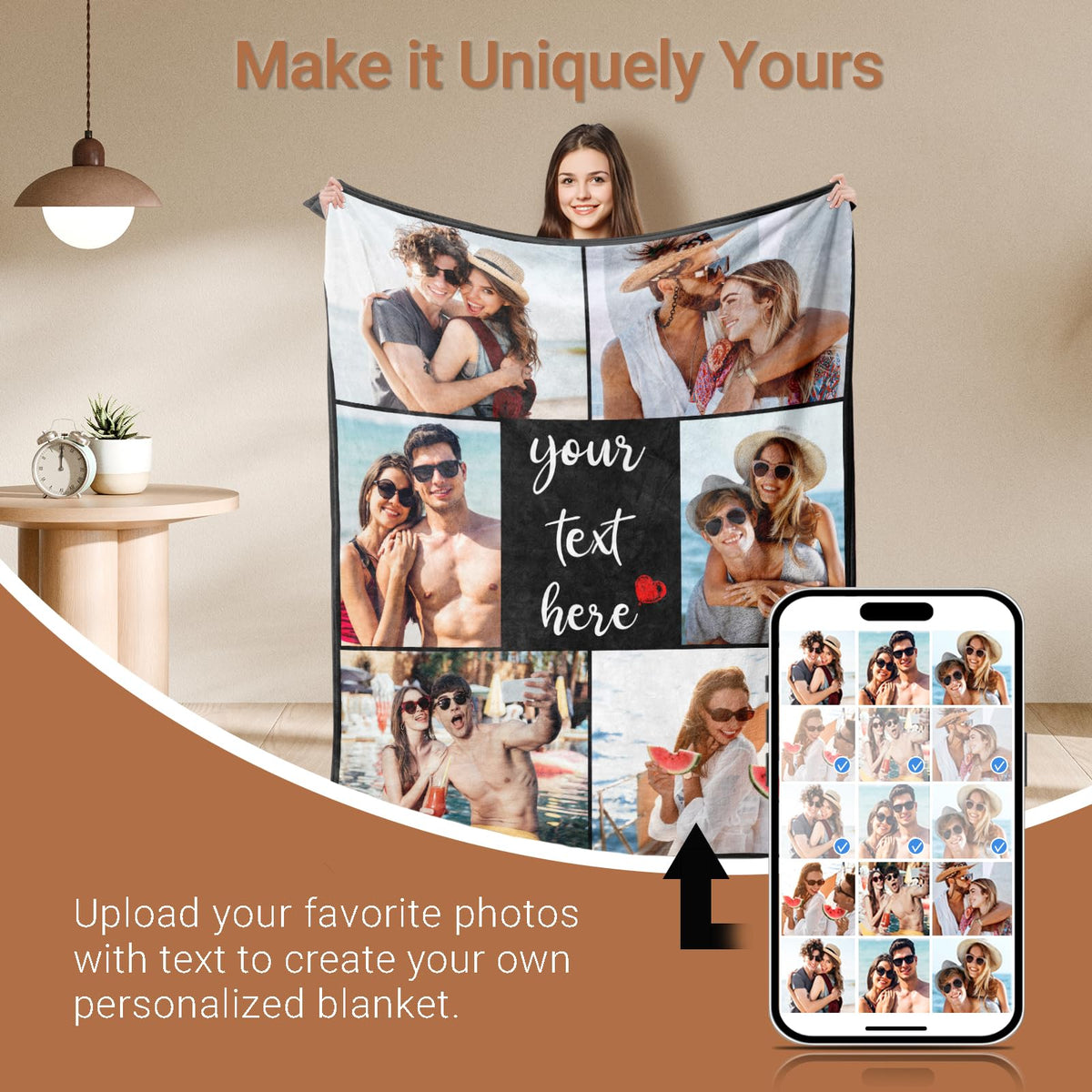 Custom Blanket with Picture Personalized Blankets Customized Photo Blanket Customizable Photo Collage Throw Blanket Gifts for Girlfriend Boyfriend Women Men Anniversary Birthday Valentine's Day