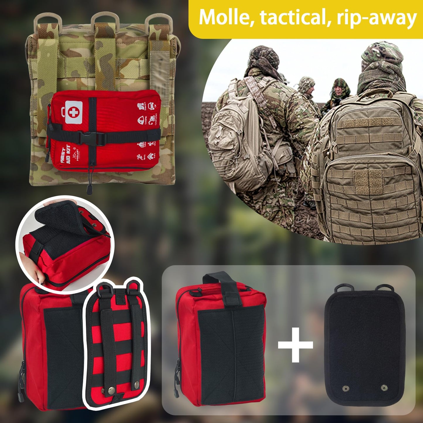 556 Piece Premium Large First Aid Kit, Survival Medical Bag with Labelled Compartments, Workplace Essential for Home & Sports, Molle Tactical Rip-Away Design, First Responders' Choice for Trauma