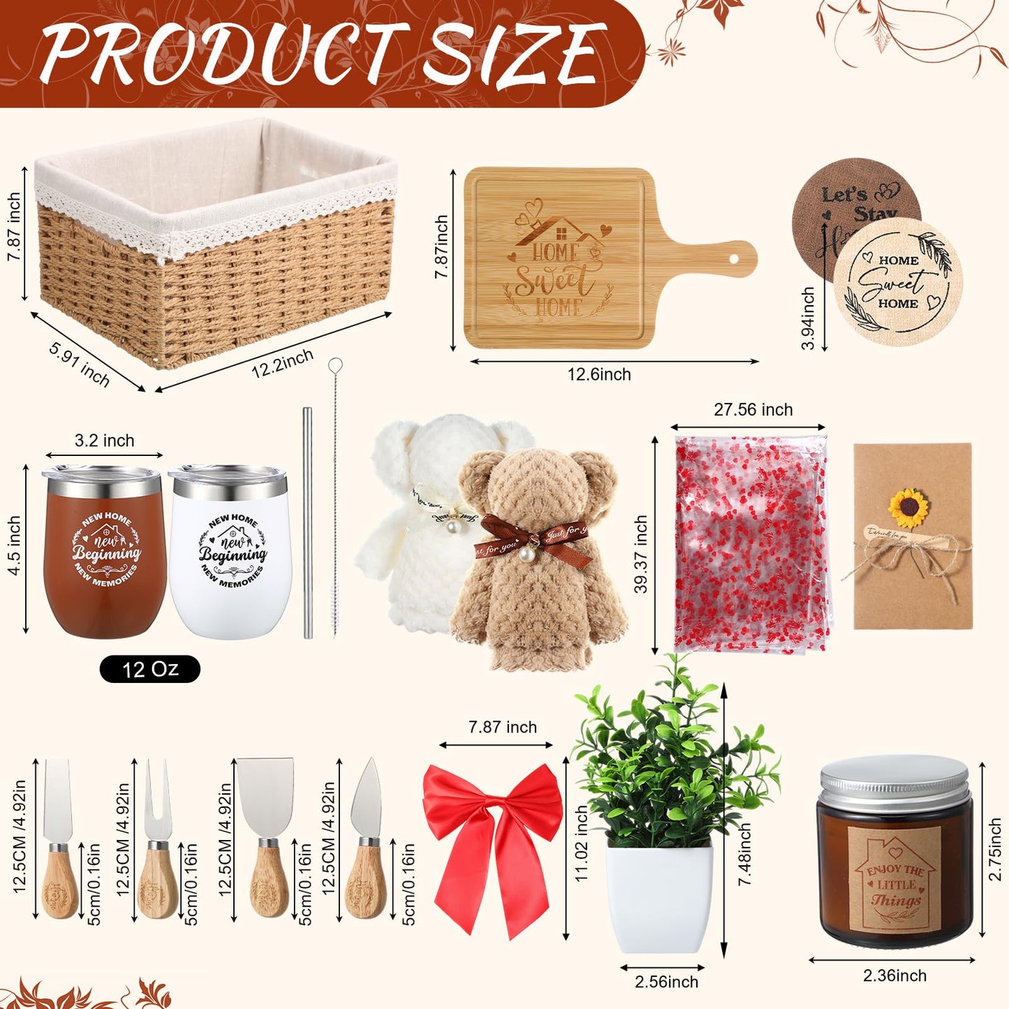 RimCereal House Warming Gifts Basket 21 Pieces Housewarming Gift for New Apartment Closing Gifts for Buyers Couples Women Men New Homeowners Gift Ideas Set(Home,Camel)