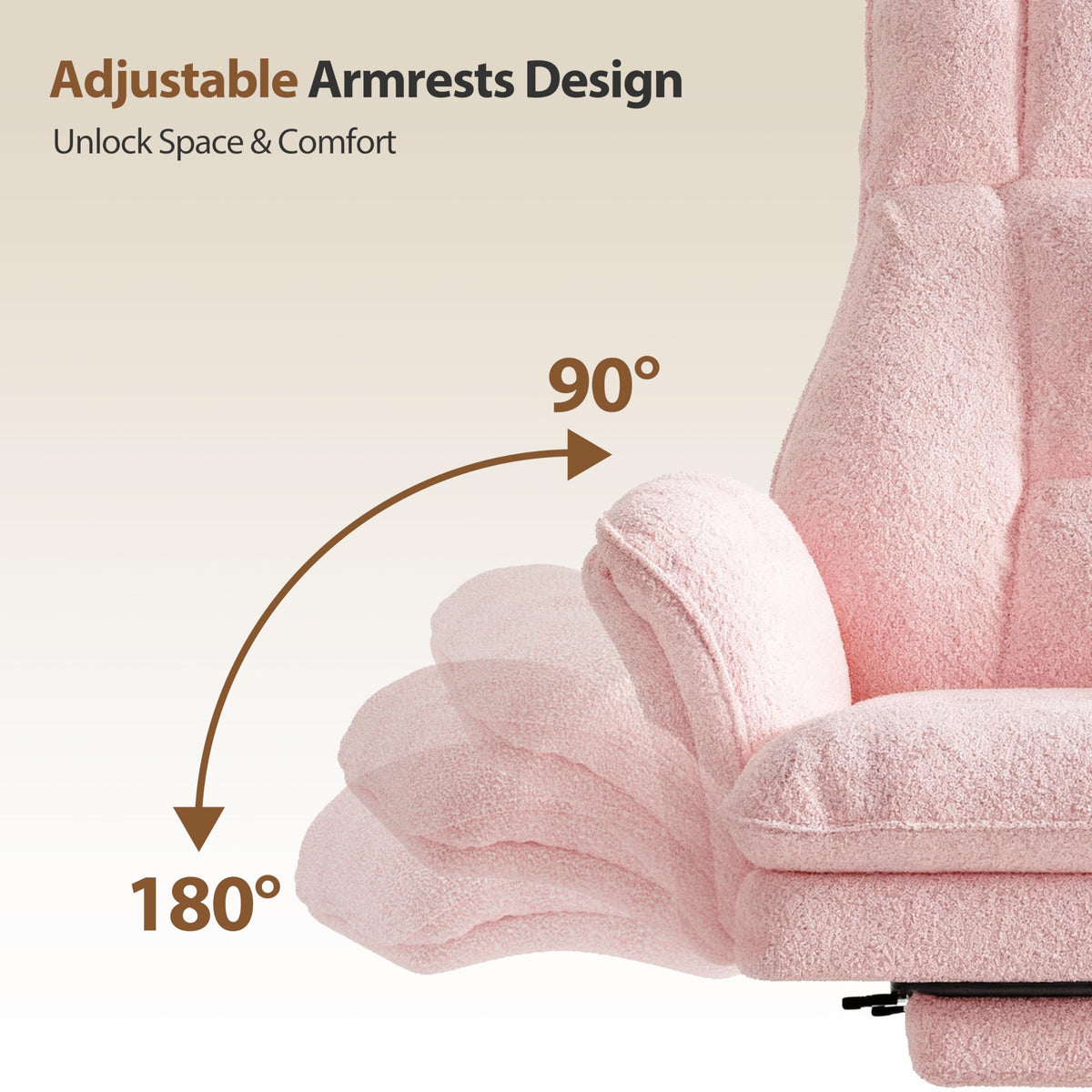 Big and Tall Office Chair, Flip Armrests for Pets & Cross Legged Sitting, Executive Ergonomic Computer Gaming Chair with Foot Rest, Teddy Fleece Wide Seat Reclining Desk Chair, Pink