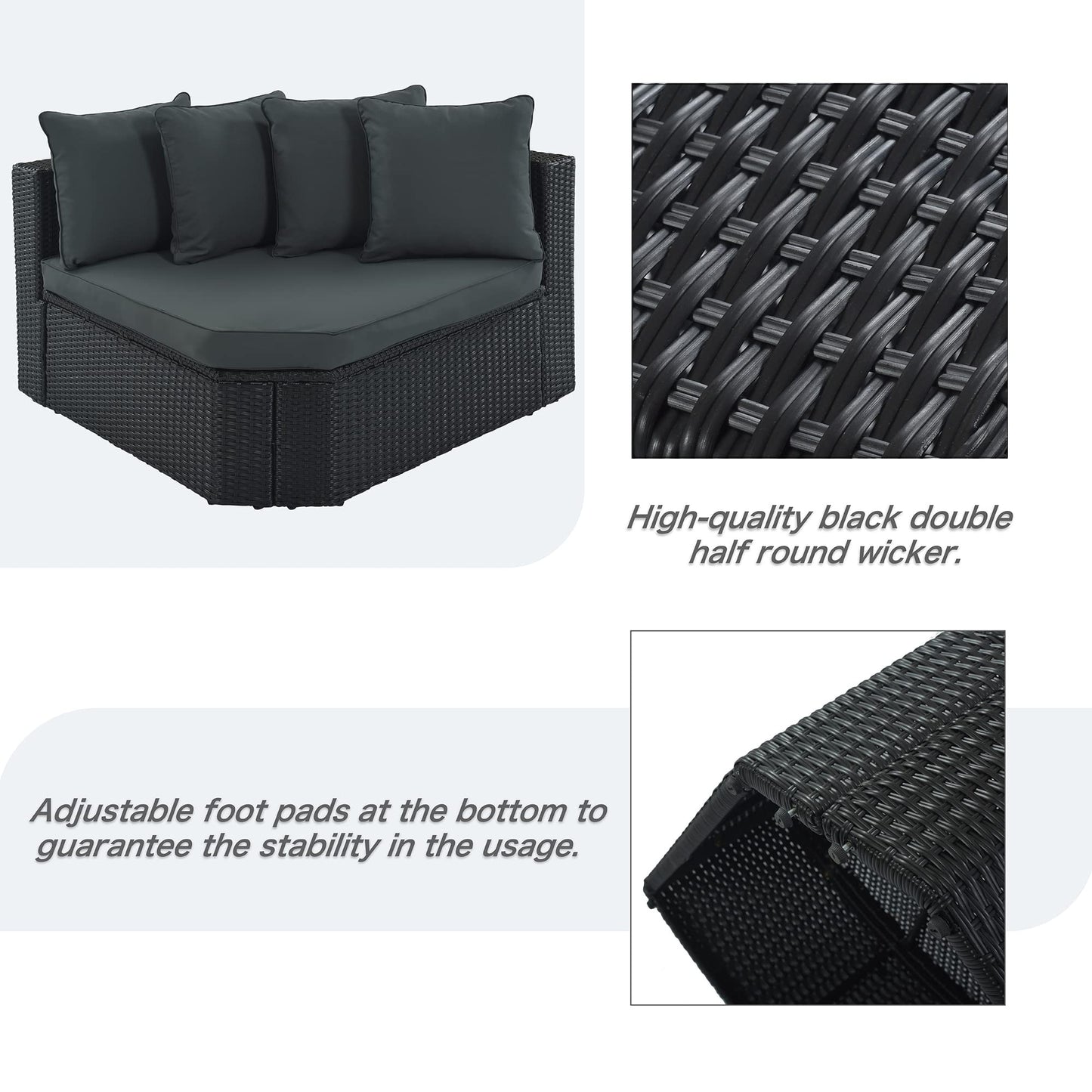 Merax 7 Pieces Outdoor Patio Furniture, 6 Seat Wicker Sectional Lounger Sofa Chair Set with Table, All Weather Rattan Conversation Sleeper Couch Bed Sets for Garden Poolside, Cushions & Pillows, Grey