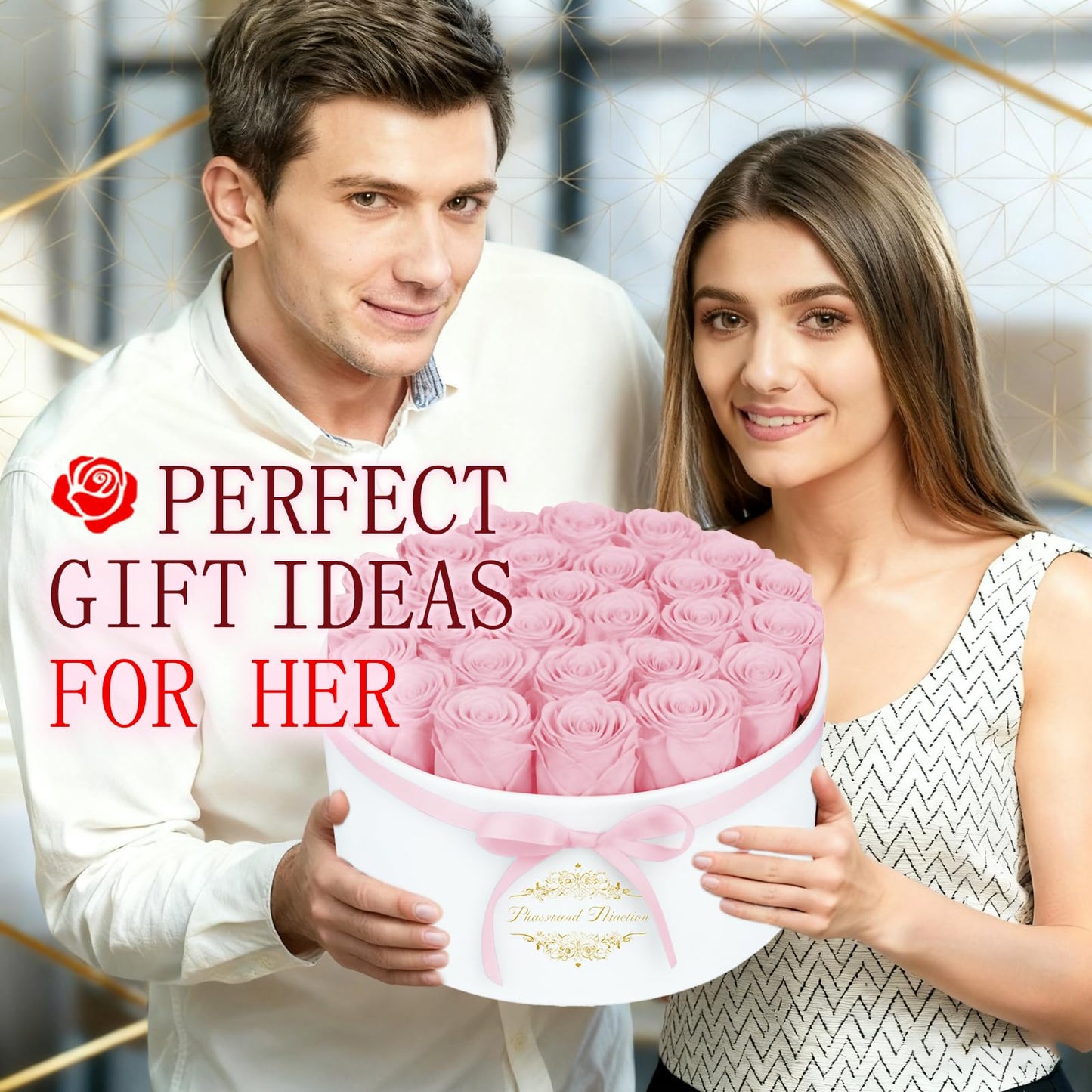 27 Forever Flowers in a Luxury Suede Box, Preserved Roses Birthday Gifts for Women, Romantic Anniversary Wedding Gifts for Women Her Girlfriend Wife Pink