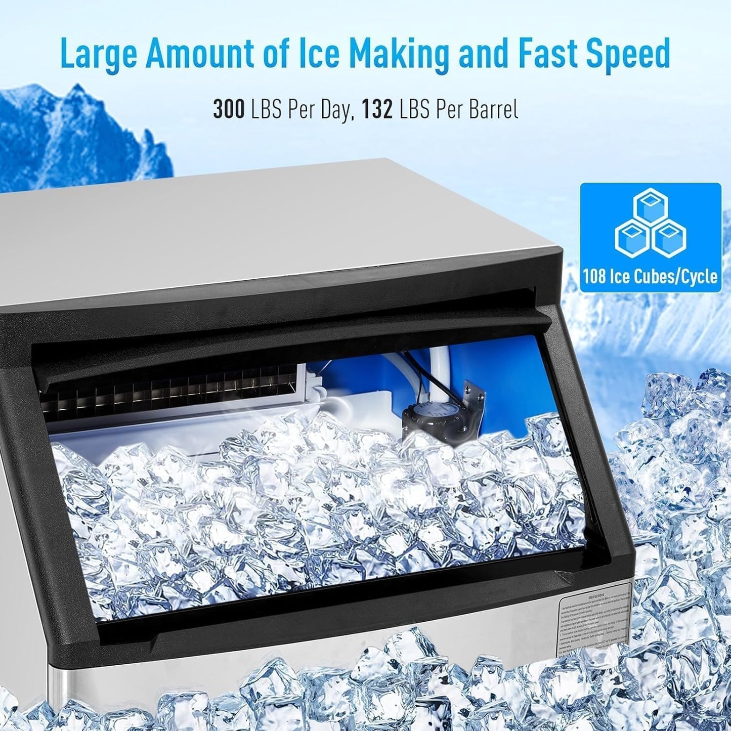 Commercial Ice Maker Machine, 260LBS/24h Stainless Steel Under Counter Ice Maker, 150LBS Freestanding Ice Machine for Restaurant, Home, Bars