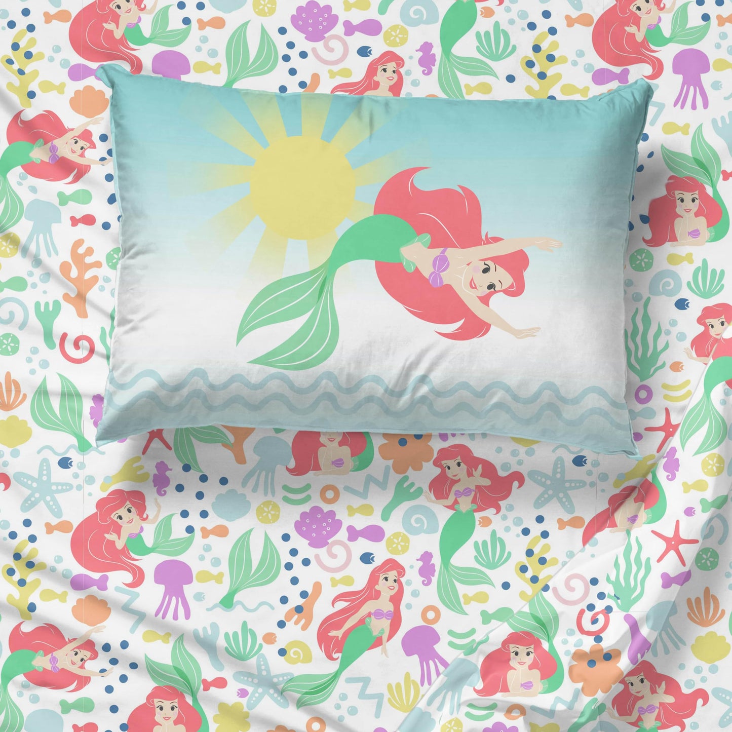 Sunny Side Up Disney The Little Mermaid Twin Sheet Set - 3 Piece Kids Bedding Set Includes Pillow Cover - Super Soft Ariel Microfiber Sheets