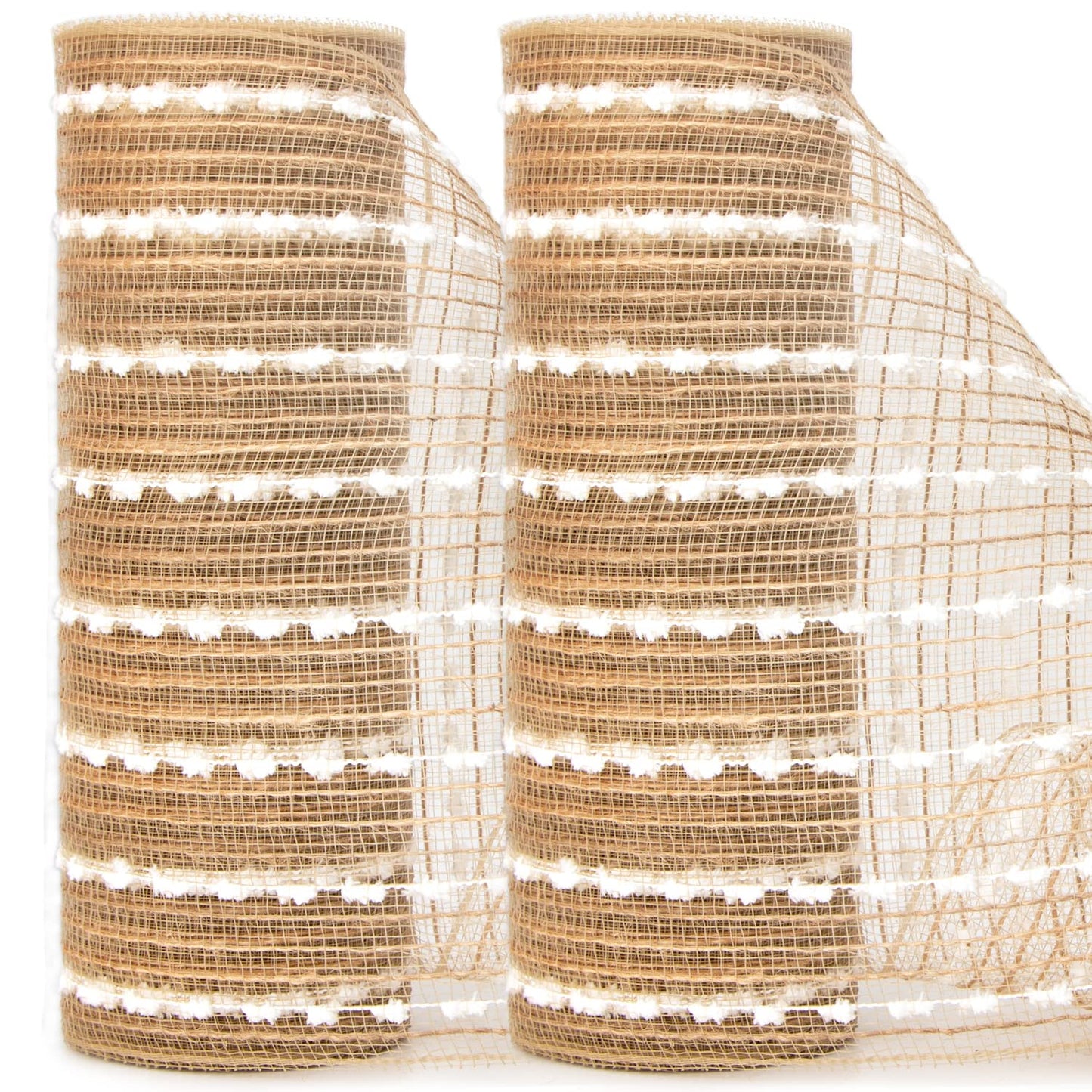 Ribbli Christmas Tree Ribbon Garland-2 Rolls Snowball Natural Burlap Mesh,10 inch x 30 feet(10Yard), Christmas Ribbon for Wreath Swags and Tree