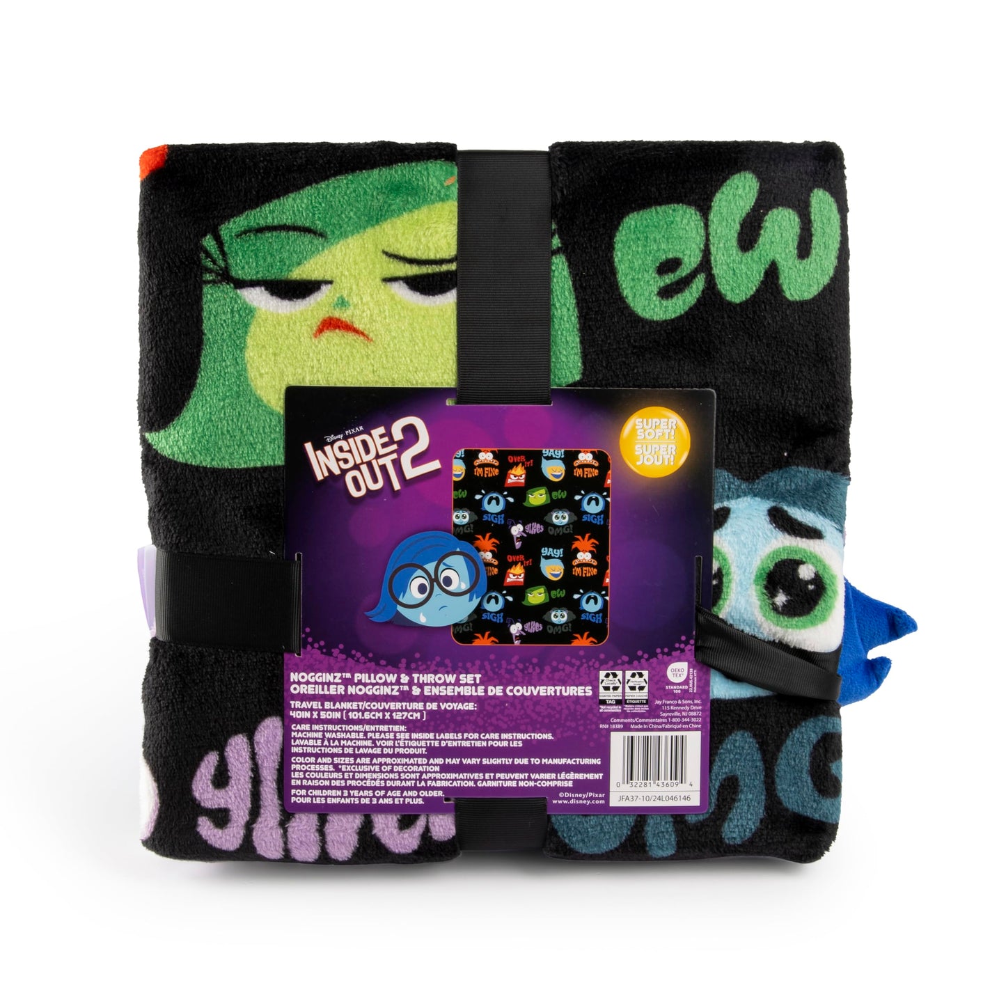 Jay Franco Disney Pixar Inside Out Sadness Nogginz Set - 40 x 50 Inch Lightweight Travel Throw Blanket & Pillow - Kids Super Soft 2 Piece Bedding Set