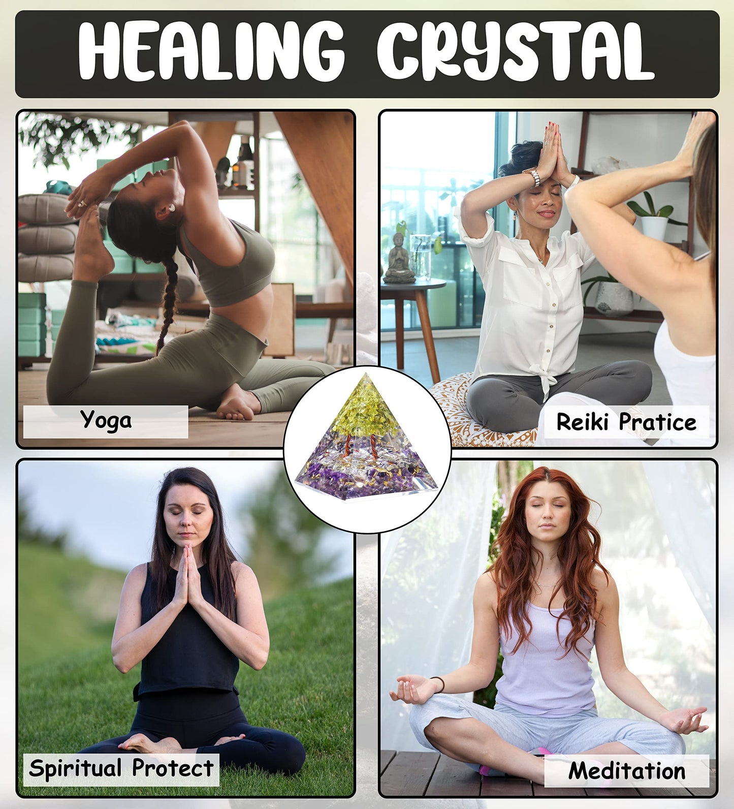 Crocon Selenite Orgone Pyramid Healing Crystals Stone Orgonite Gemstone Pyramid Stones Reiki Crystal Good Luck Charms Meditation Chakra Organite Home Decor Spiritual Gifts Size 2.5 Inch App.