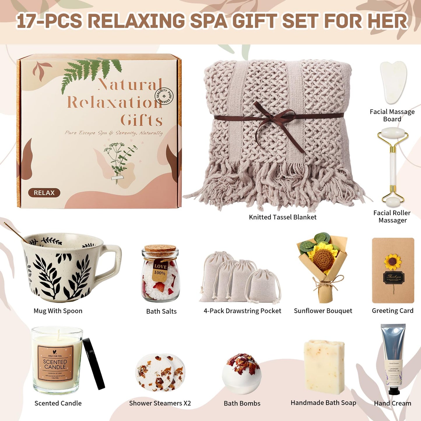 Birthday Gift for Women, Get Well Soon Self Care Package, Unique Spa Gift Basket Thank You Gifts for Mom Grandma Wife Best Friend Sister Her Mothers Day
