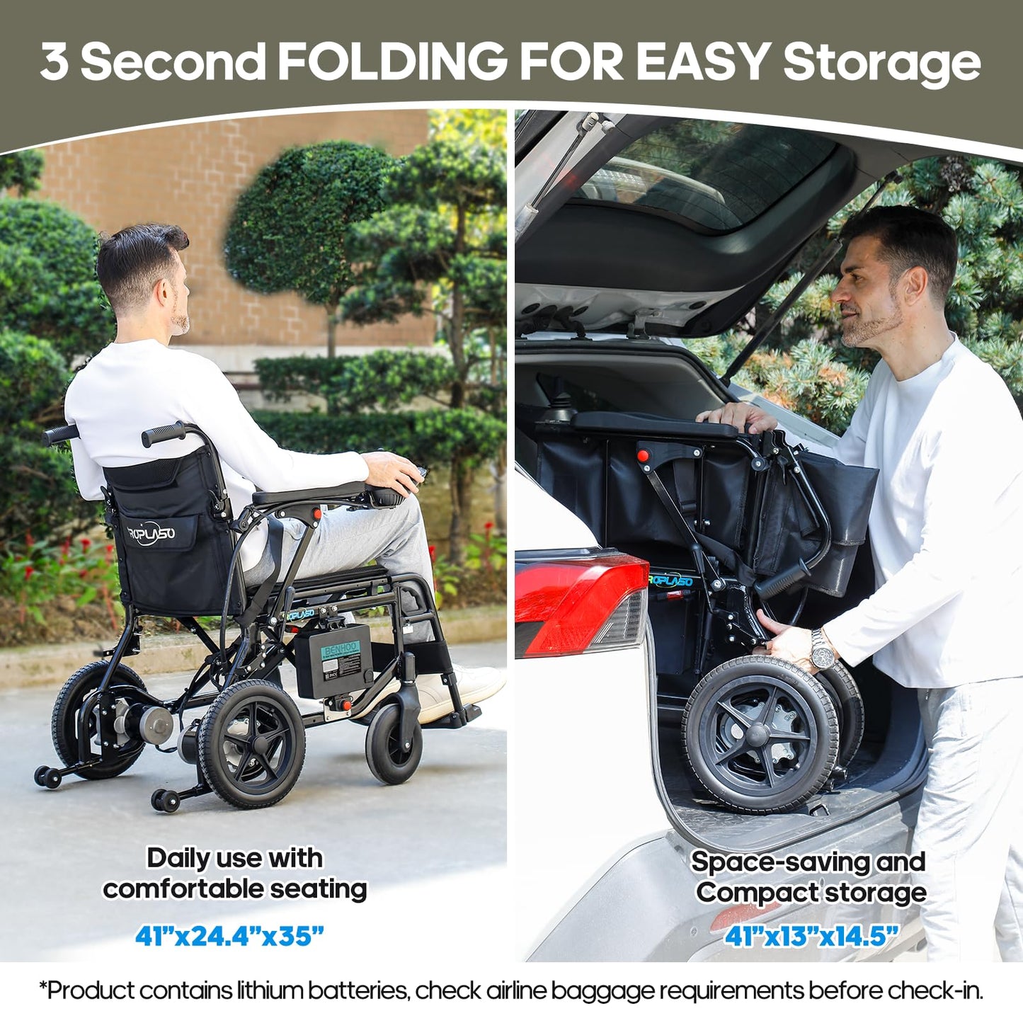 Electric Wheelchair for Adults Lightweight Foldable Electric Wheelchair for Seniors Motorized Wheelchair Power Wheelchairs for Adults (Black)
