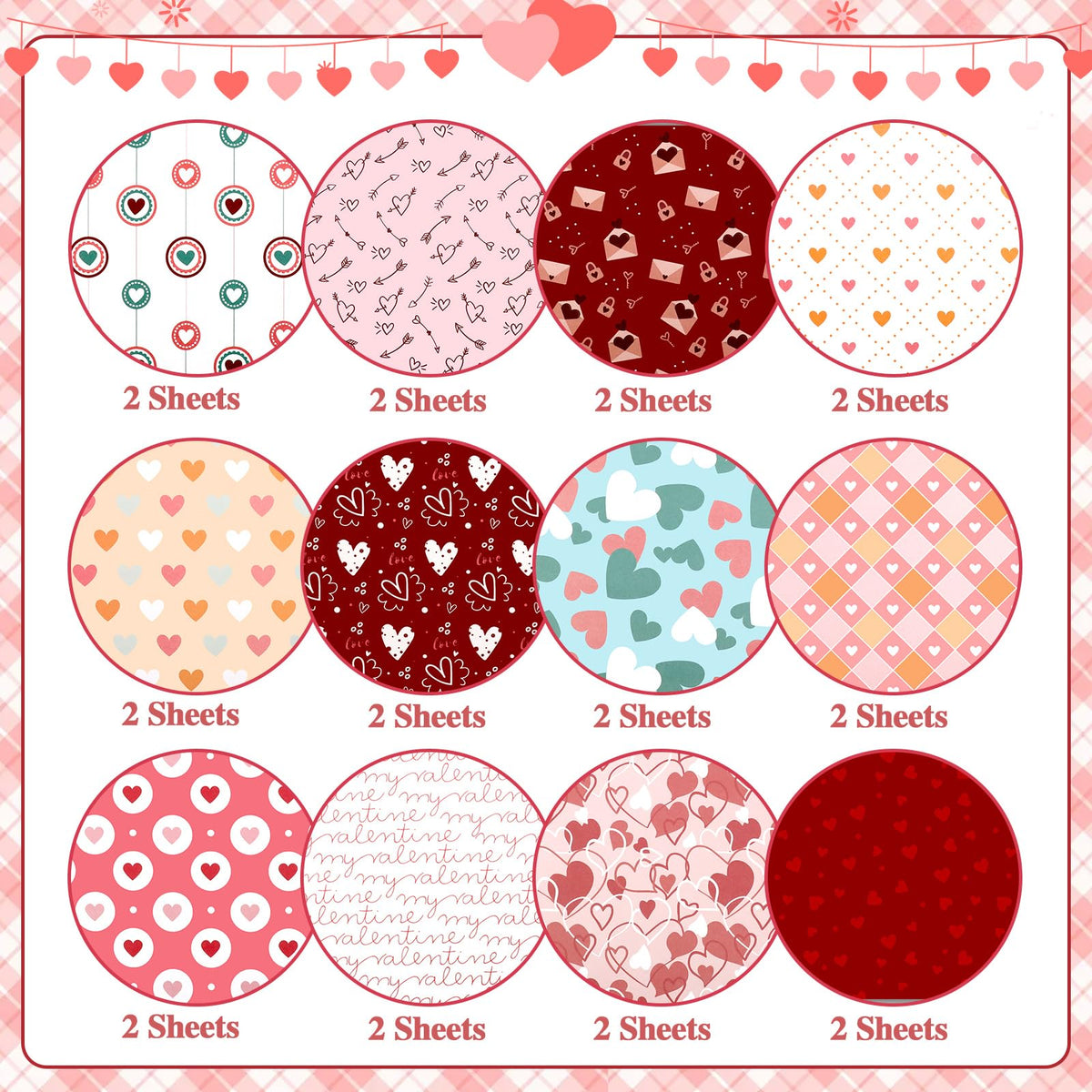 Konsait 24 Sheet Valentine's Day Pattern Paper Love Scrapbook Supplies Single Sided 6x6 Scrapbook Paper Valentine Supplies for Diy Making Greeting Cards and Decorating Photo Albums