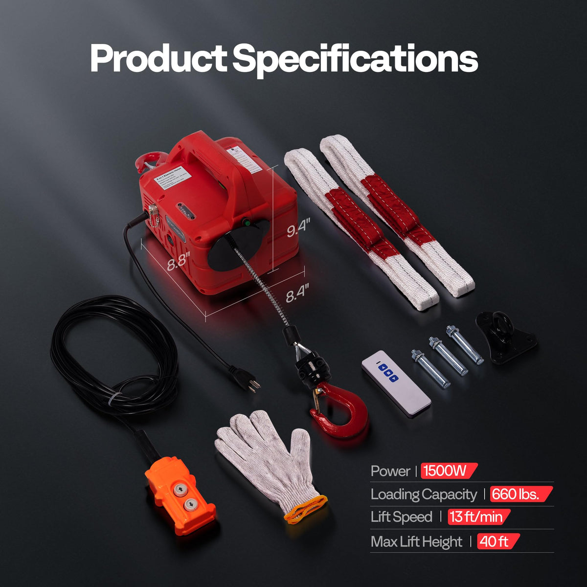 VIVOHOME 3-in-1 Electric Hoist Winch 660lbs, 110V Portable Power Winch Crane with Wire and Wireless Remote Control, 40ft Lifting Height for Towing, Overload Protection for Garage, Factory, Warehouse