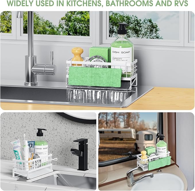 Self-Draining Kitchen Sink Caddy, Rustproof Non-Slip Sponge Holder