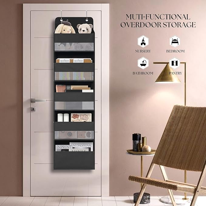 Over Door Organizer with 5 Large Pockets, Heavy Duty Hanging Organizer Storage