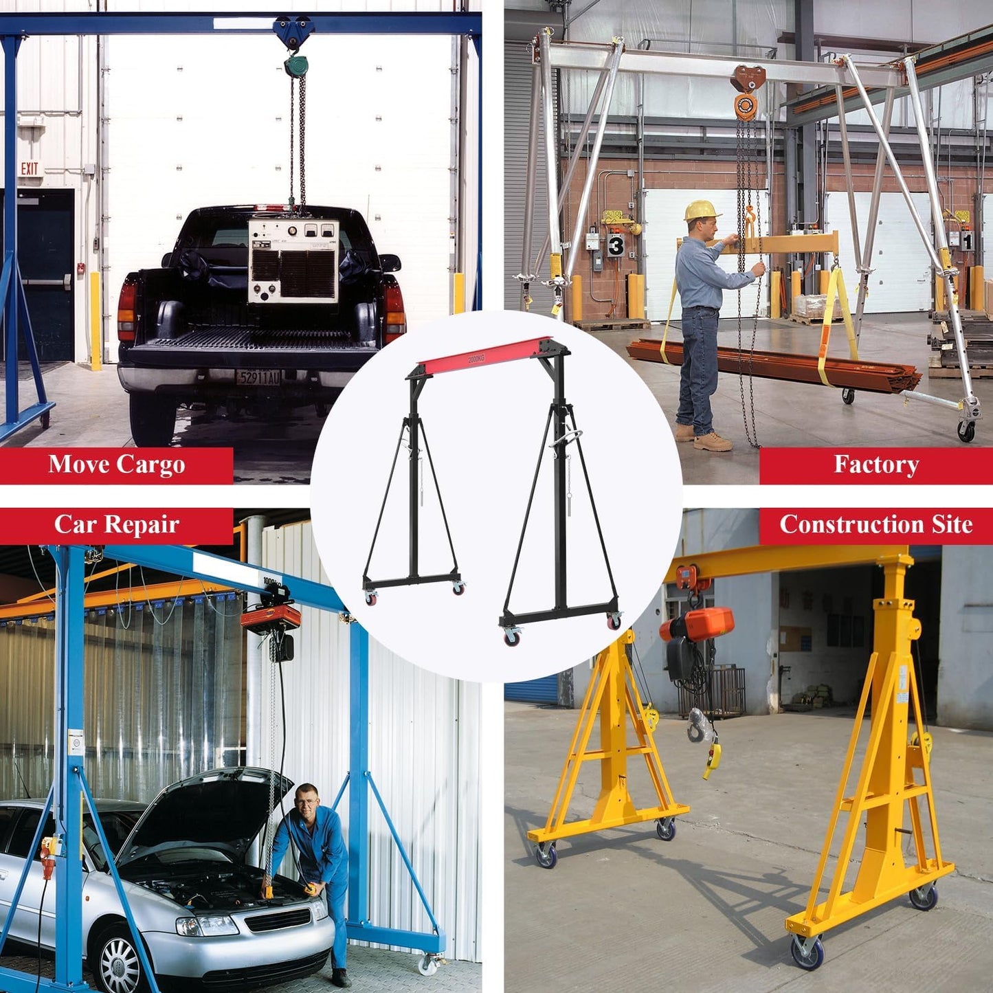 2 Ton Gantry Crane - MAX4400Lbs, Shop Crane with 360° Locking Wheels & Adjustable Height 100.4" to 147.6", Lifting Gantry for Factories Warehouses Garage Use