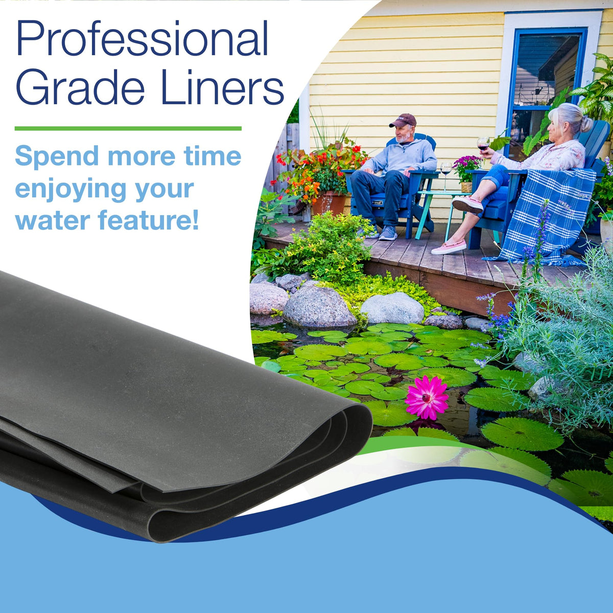 Aquascape PRO Grade 45 MIL EPDM Fish-Safe Pond and Fountain Liner, 8-ft x 10-ft, 80 sq ft, Black