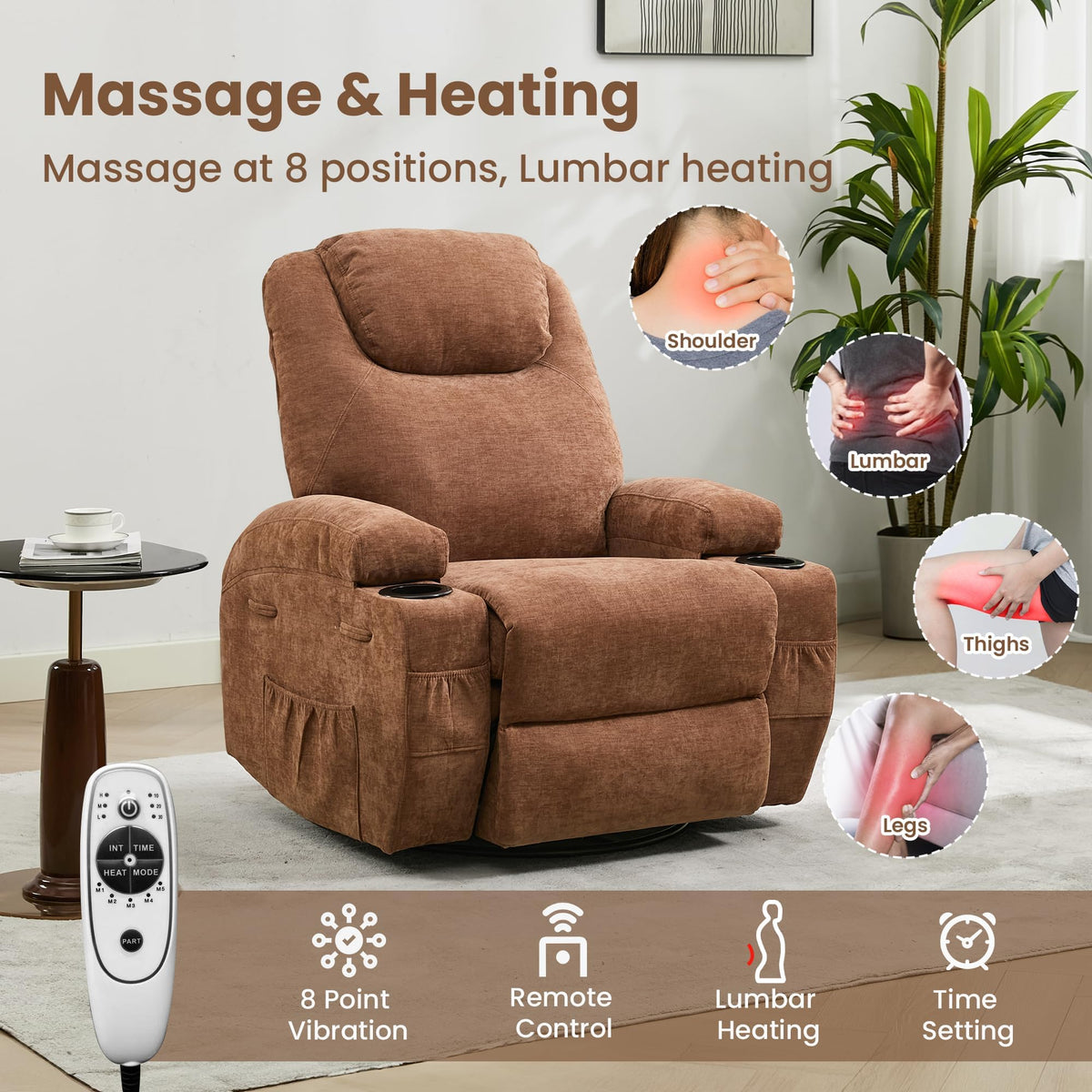 360 Swivel Rocker Recliner Chair for Adults with Massage and Heat, Manual Glider Rocking Chairs for Living Room, Nursery