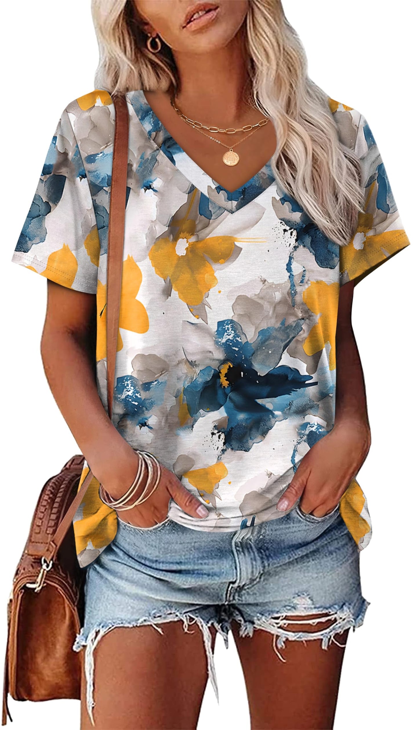Alaroo Oversized Tshirts for Women Dressy Short Sleeve V Neck Summer Tops for Women 2025 Print 06 3XL