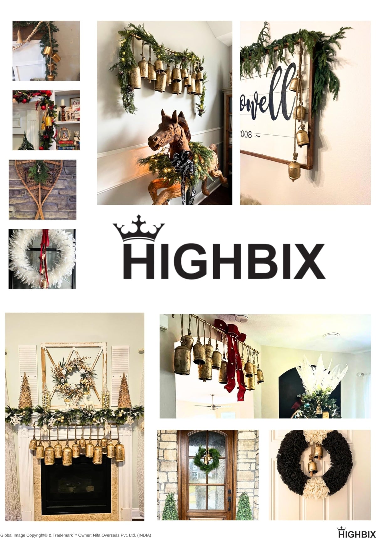 HIGHBIX Shabby Chic Hanging Bells Cluster β Rustic Handmade Metal Bell DΓ©cor for Wall, Door, Garden, or Festive Decoration (1, Flower Cut Cone)