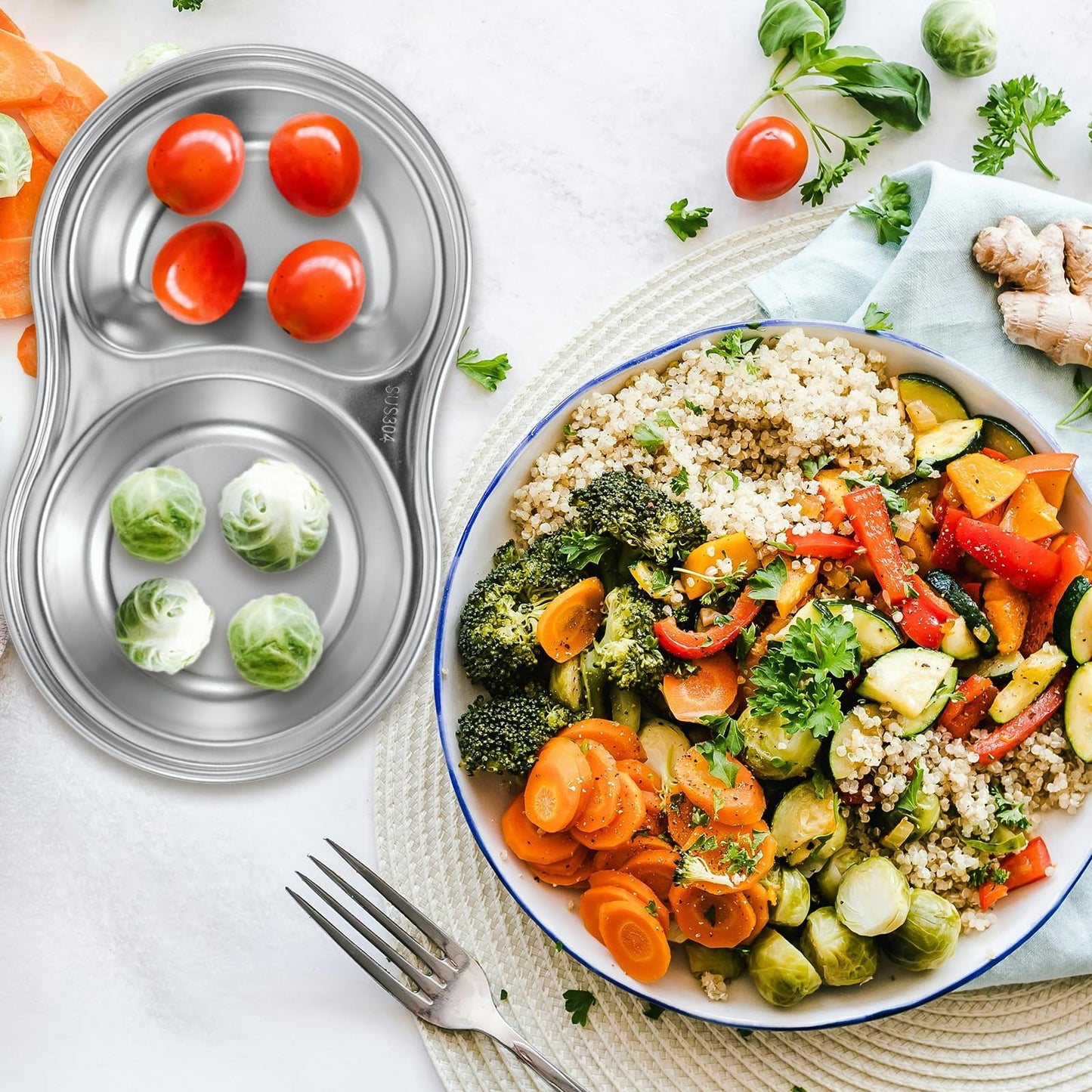 uxcell 6 Pack Stainless Steel Dish Dipping Bowls with 2 Round Compartment Divided, Metal Seasoning Plate Dipping Bowl for Condiment Home Party Restaurant Picnic Travel, Silver