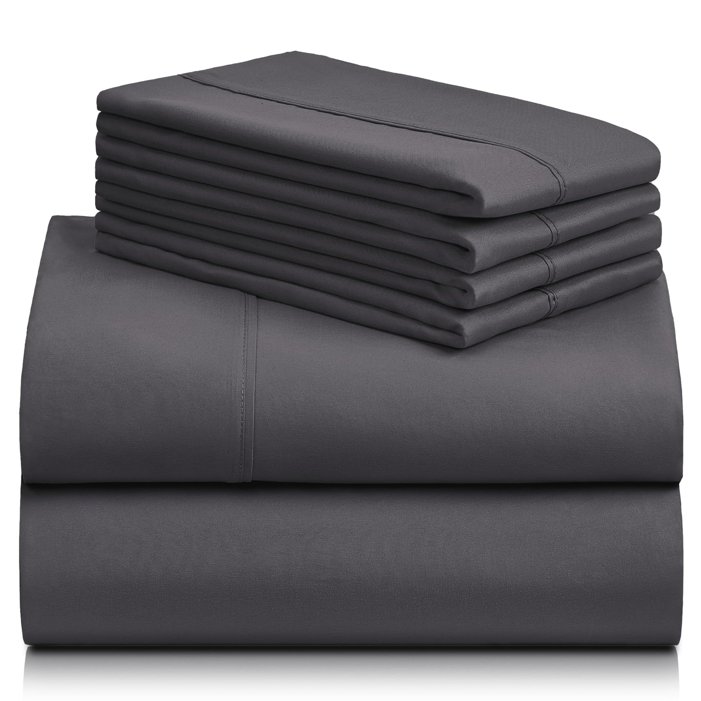 LuxClub 6 PC Queen Sheet Set, Sheets Queen Size, Deep Pockets 18" Eco Friendly Wrinkle Free Cooling Sheets Machine Washable Hotel Bedding Silky Soft - Dark Grey Queen