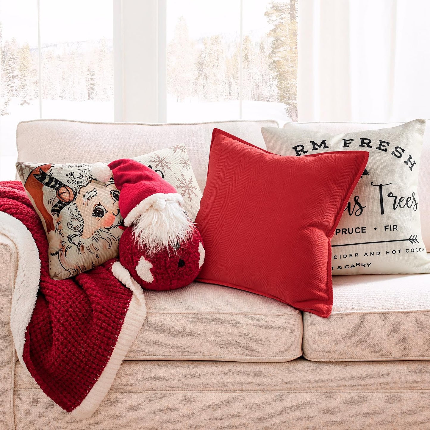 ZWJD Christmas Pillow Covers 18x18 Set of 2 Chenille Throw Red Cushion Covers with Elegant Design Soft and Luxurious Decorative Pillows for Couch, Bed, and Christmas Decor